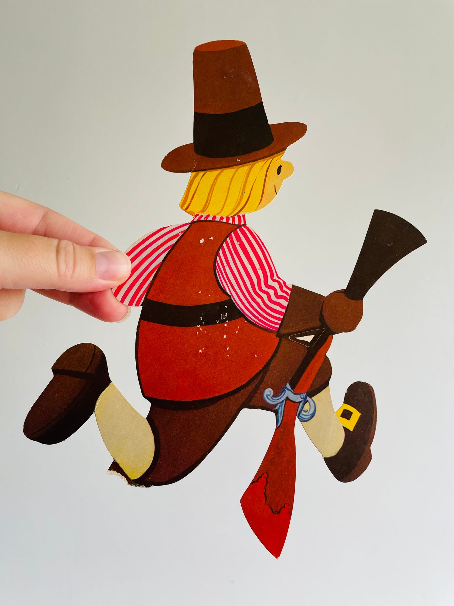 Vintage Thanksgiving Cardboard Cutouts - Pilgrim Boy & Cornucopia Horn of Plenty - Set of 2