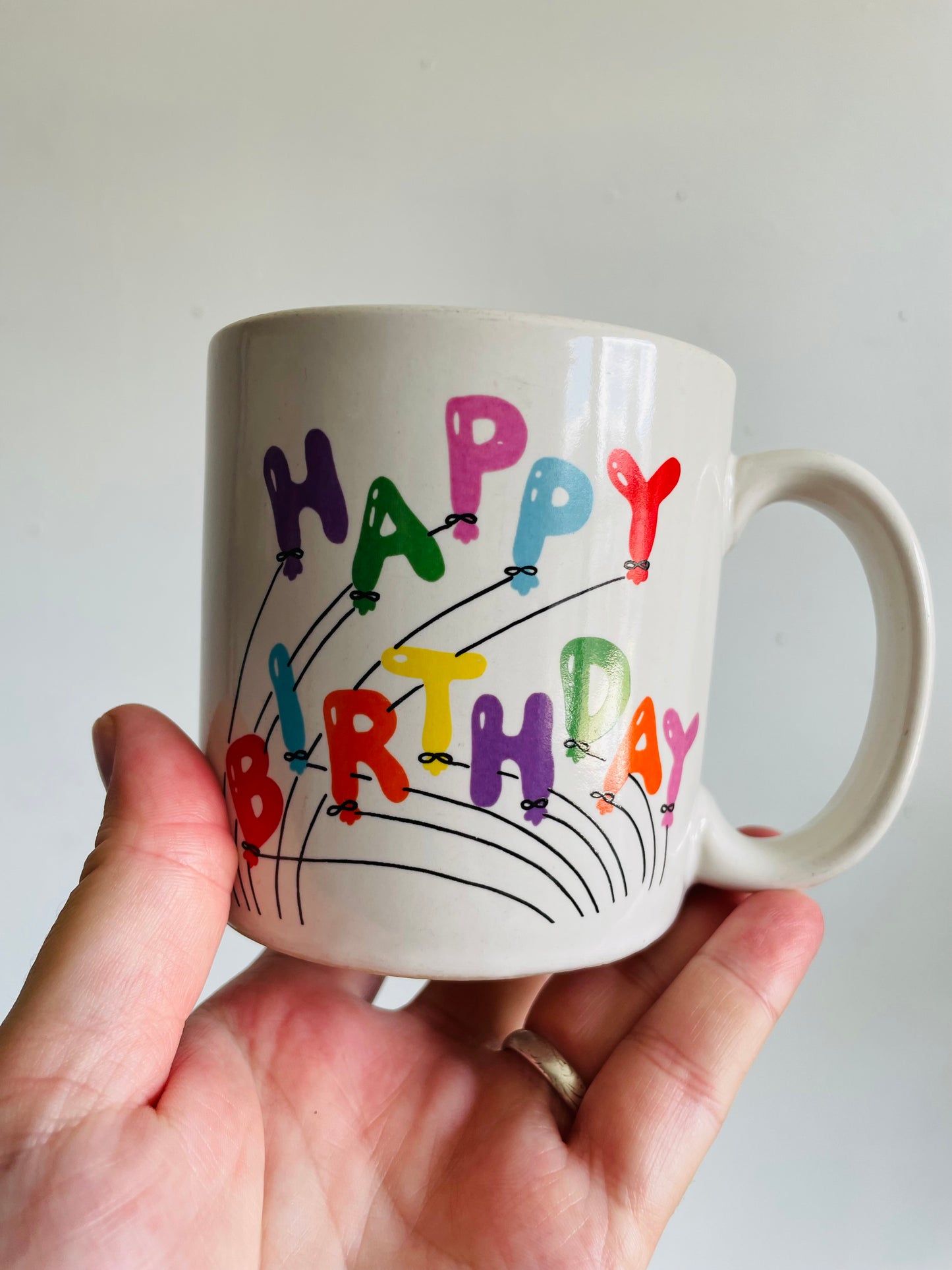 Happy Birthday Mug with Bright Balloon Letters