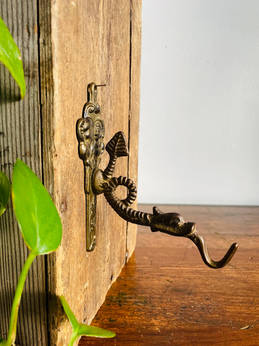 Vintage Ornate Brass Wall Hook with Dragon Serpent Mystical Animal