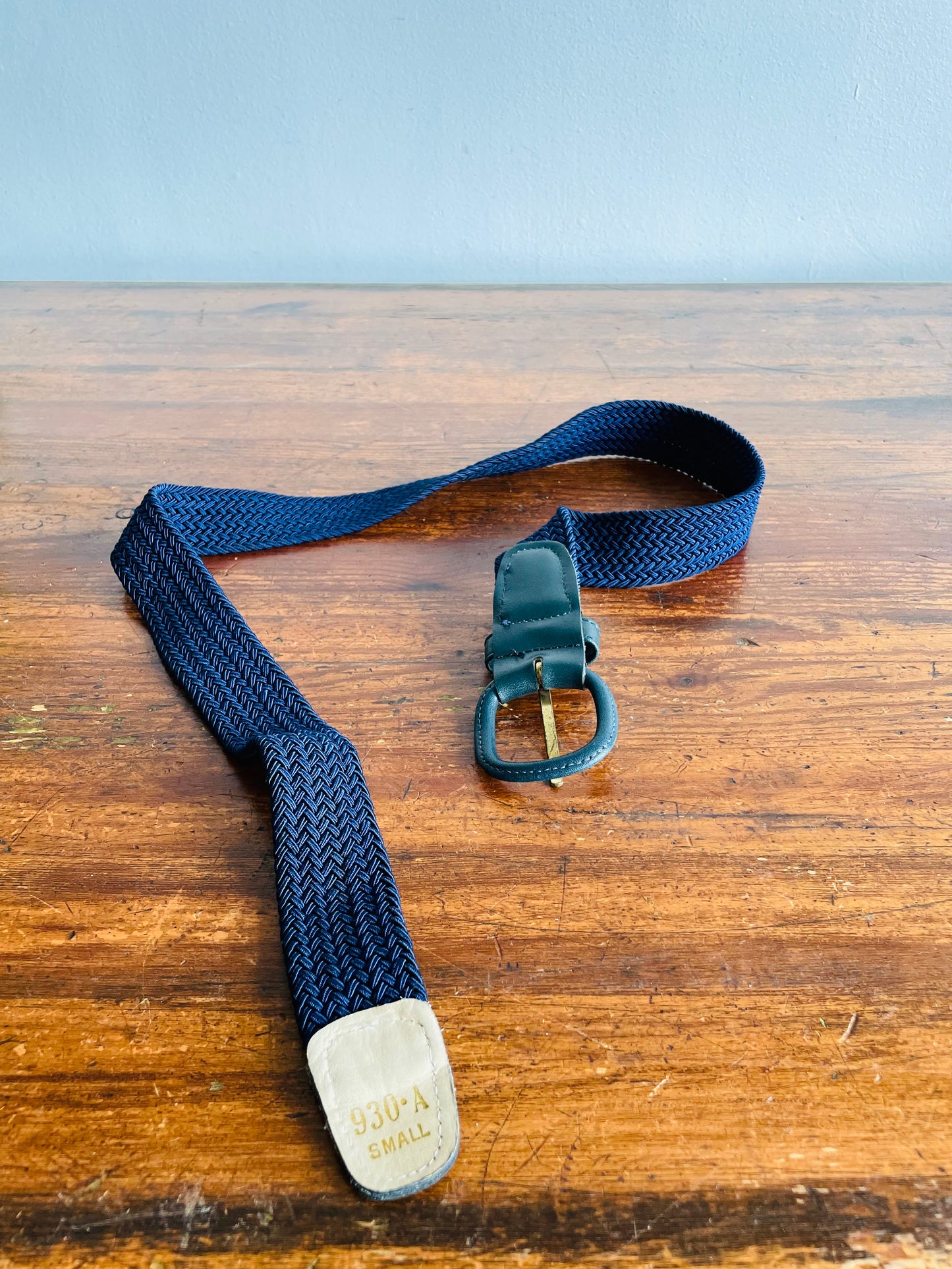 Navy Blue Braided Rope Belt with Leather Buckle - Very Stretchy Rope!