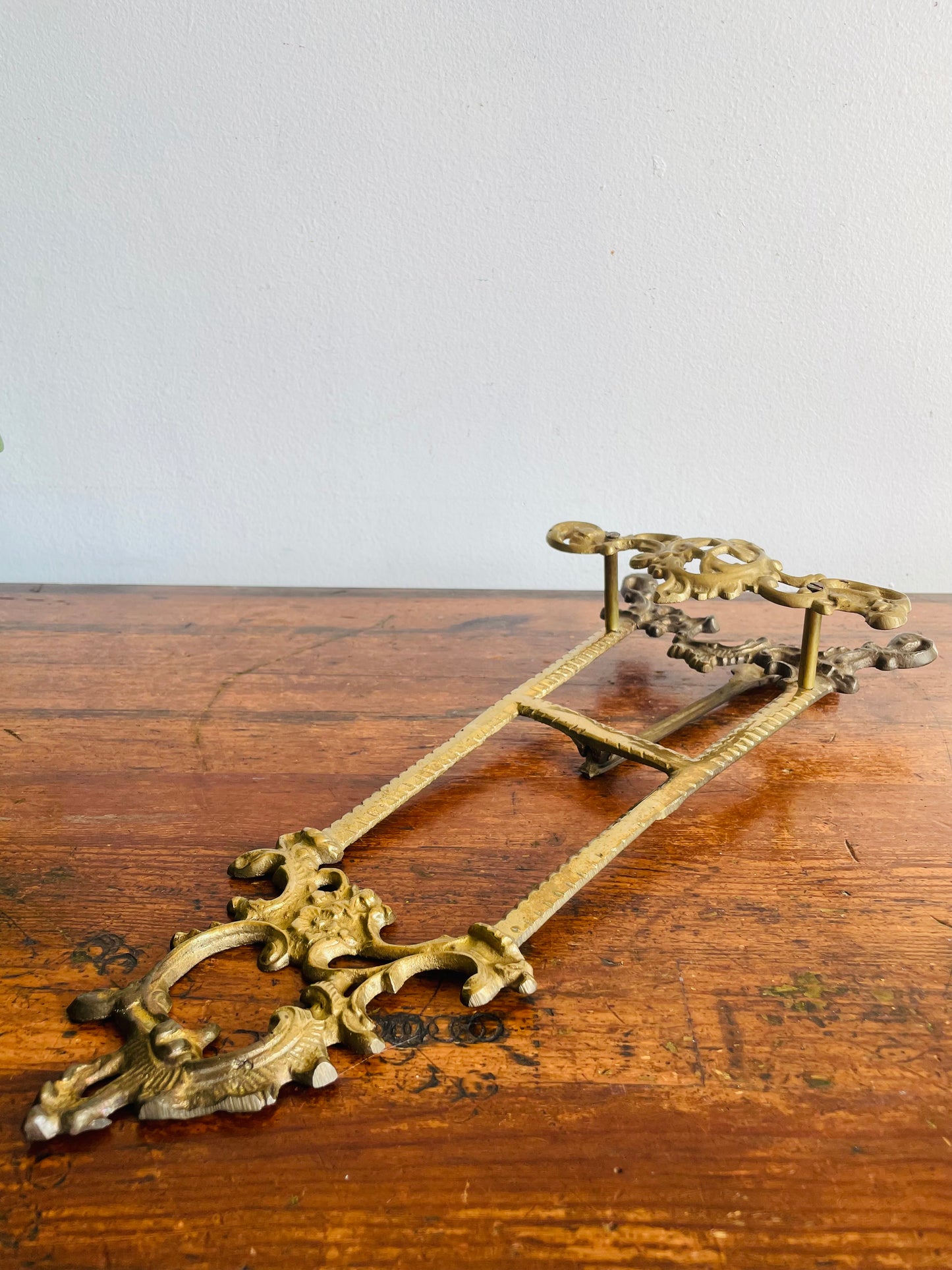 Vintage 14" Tall Brass Tabletop Display Easel with Ornate Scroll & Floral Design