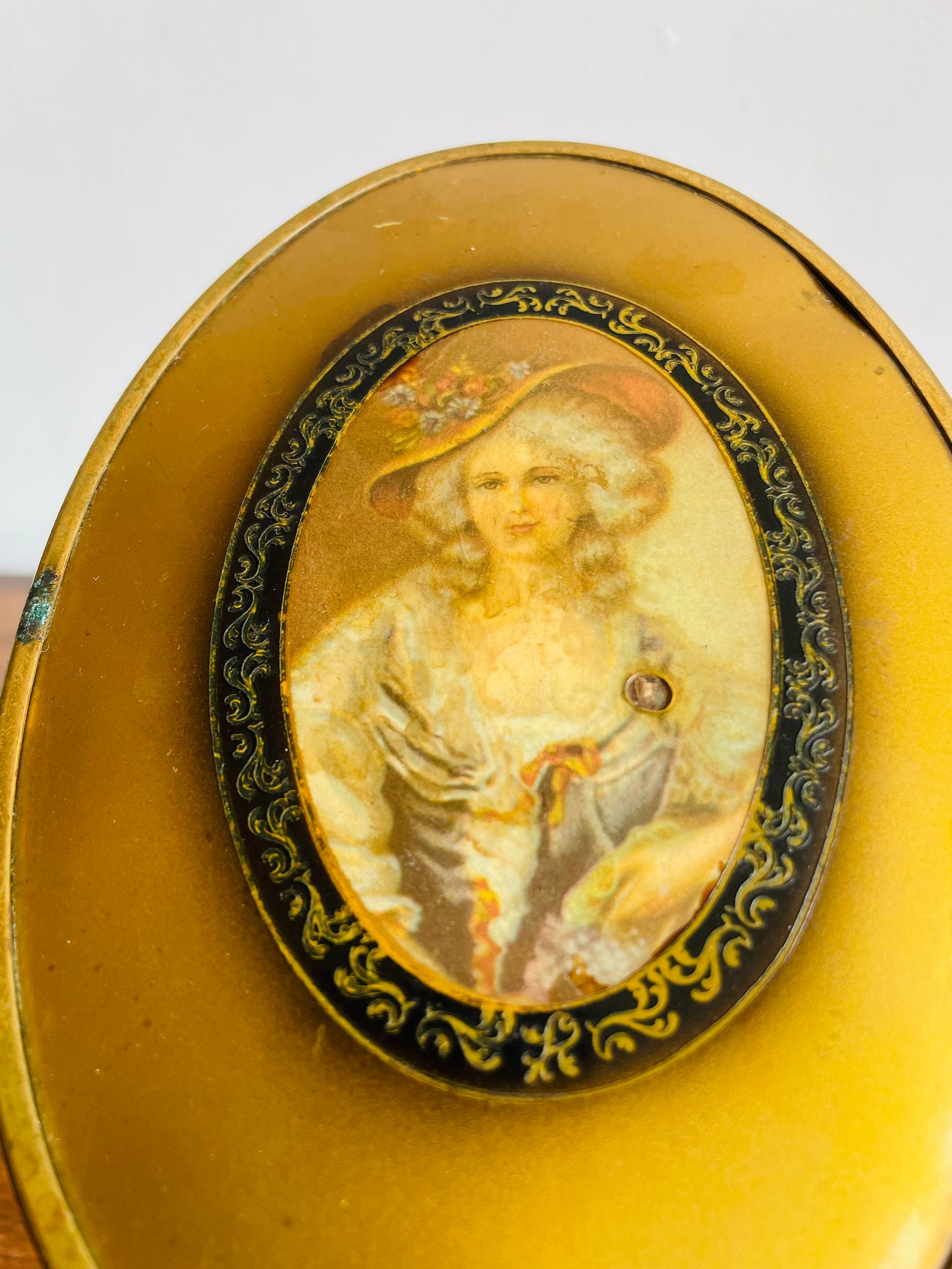 Brass Handheld Mirror with Victorian Lady in Dress
