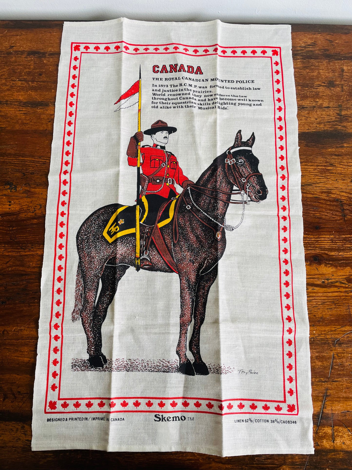 Brand New Vintage The Royal Canadian Mounted Police Linen & Cotton Blend Tea Towel - Skemo / Tony Paine - Silkscreened in Canada