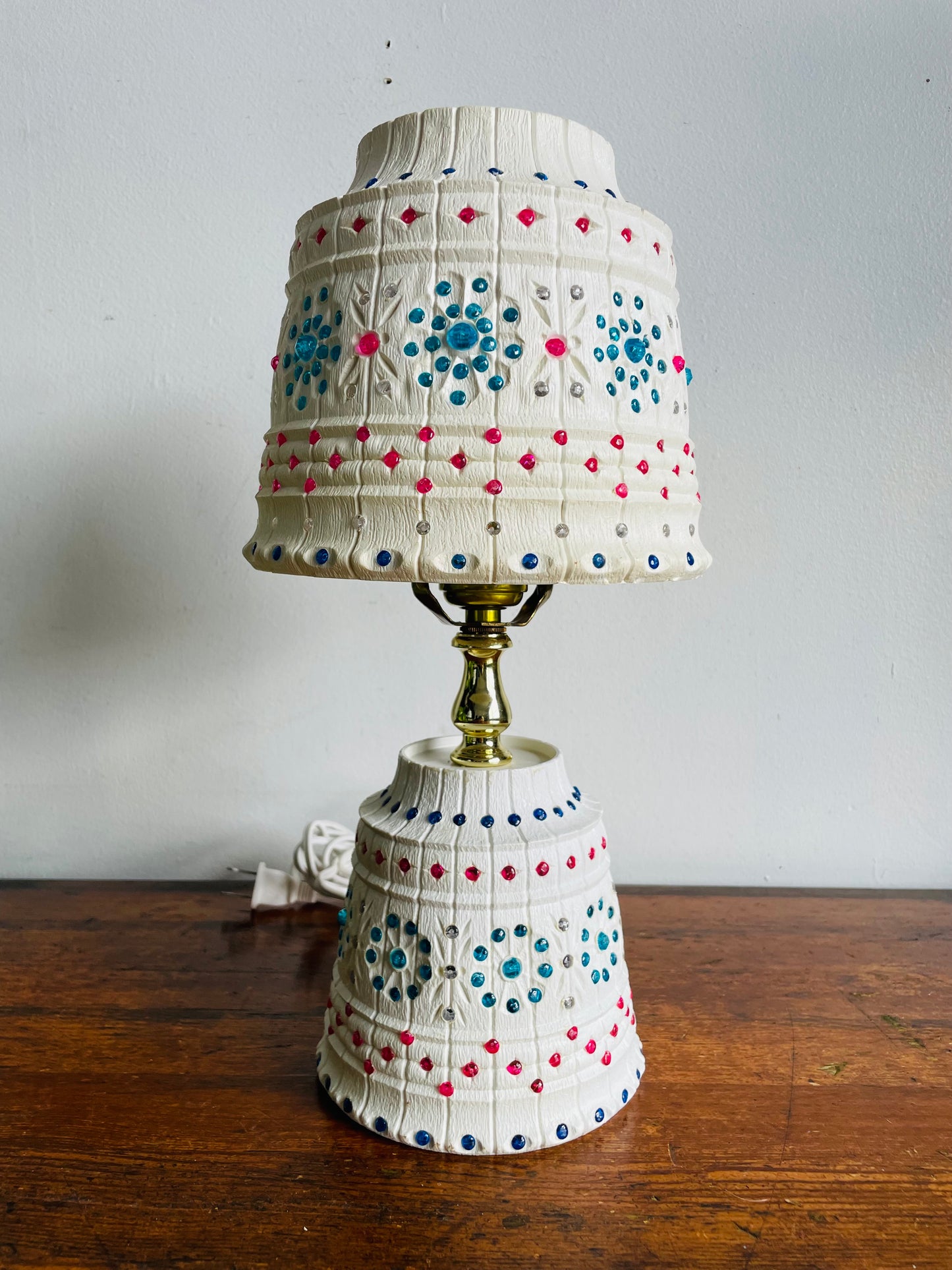 MCM Plastic Lawnware Table Lamp with Brightly Coloured Beads - Pink, Blue & Clear