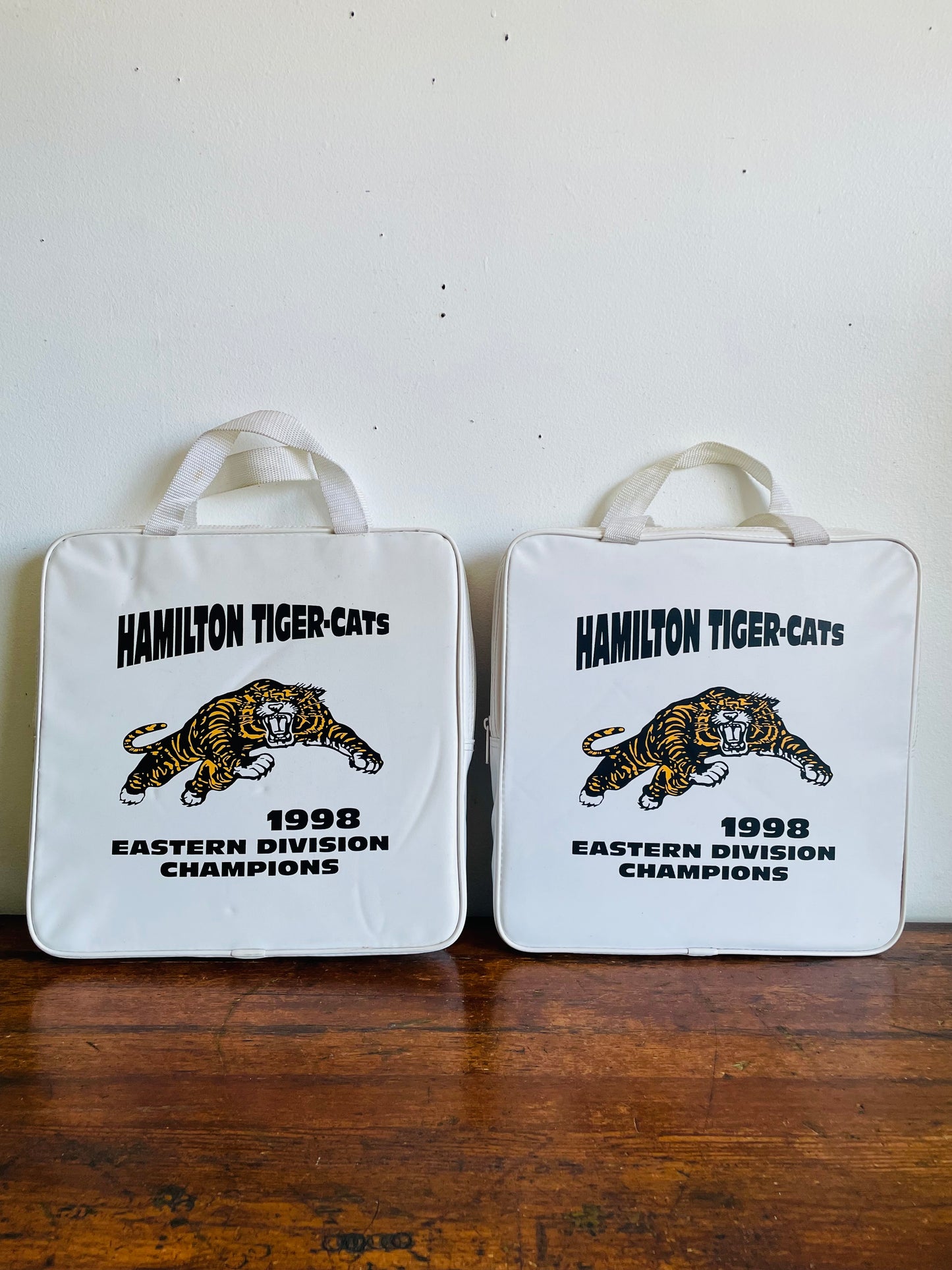 Vintage Hamilton Tiger-Cats Football 1998 Eastern Division Champions Stadium Seat Cushions with Handles - Set of 2
