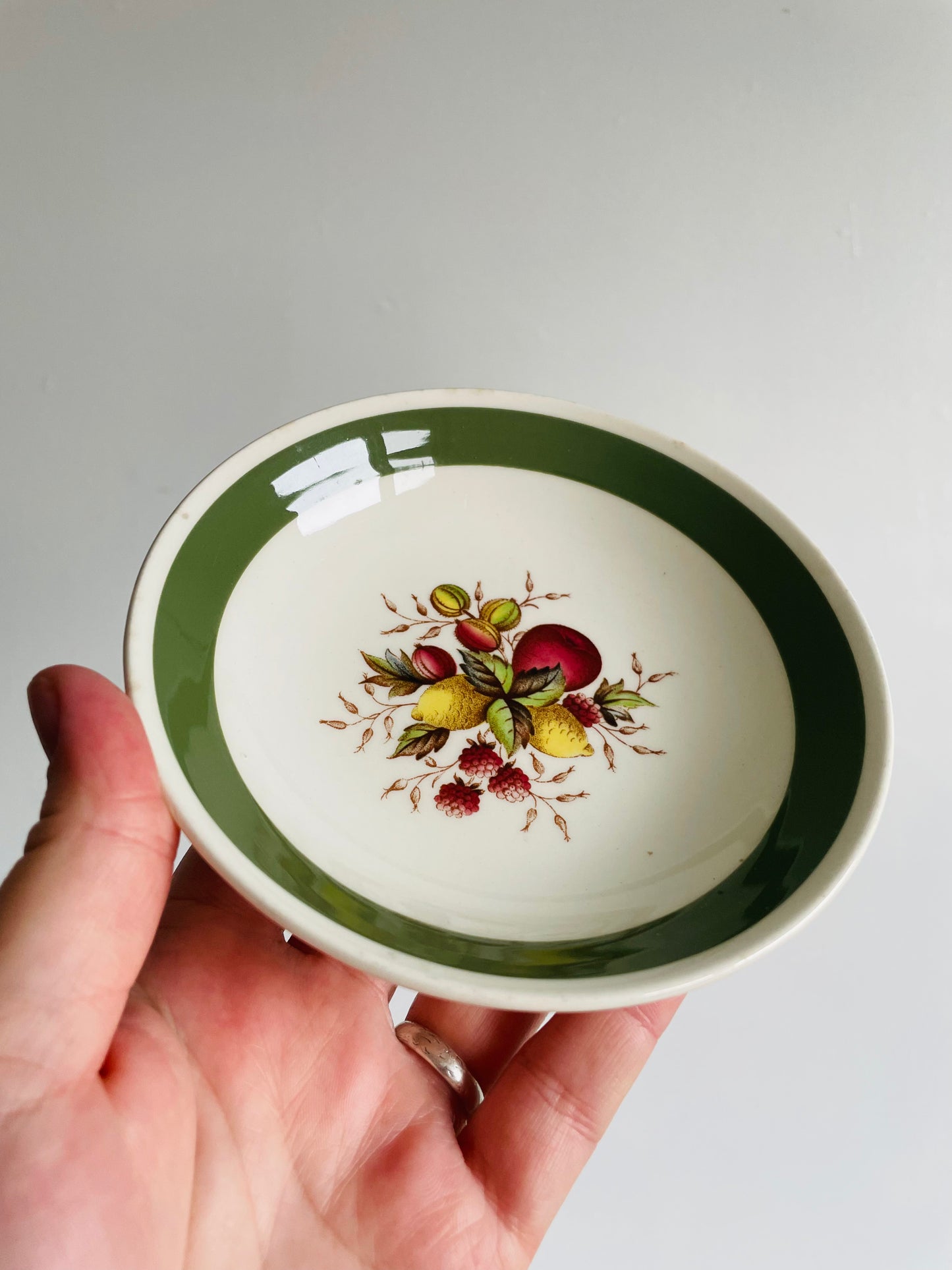 Crown Ducal Norvic Citrus Pattern Shallow Bowl Trinket Dish with Fruit Design - Made in England