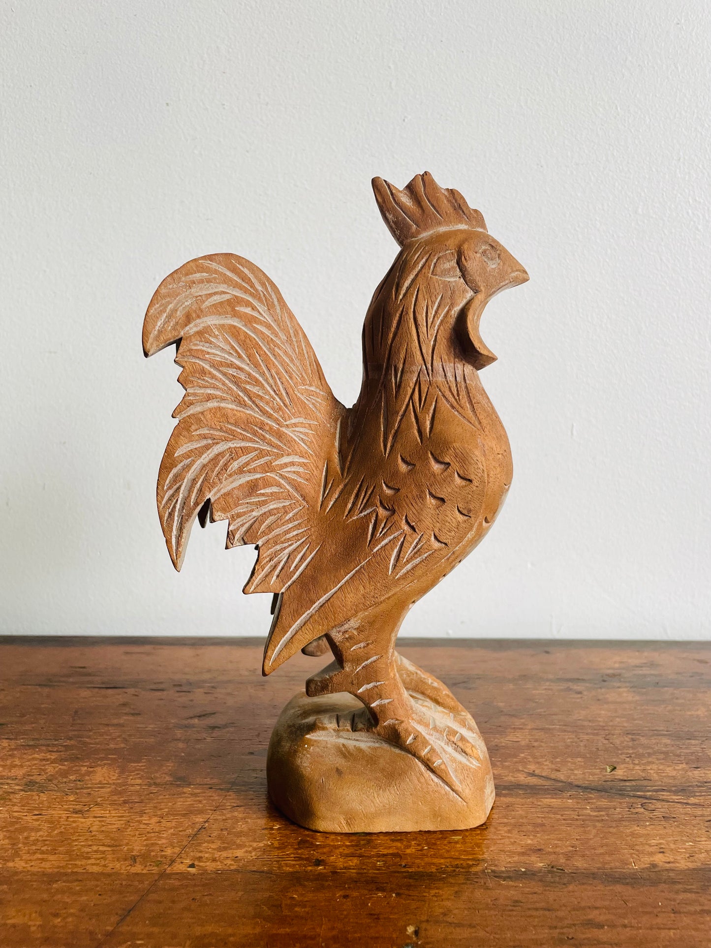 Hand Carved Wood Folk Art Rooster Statue