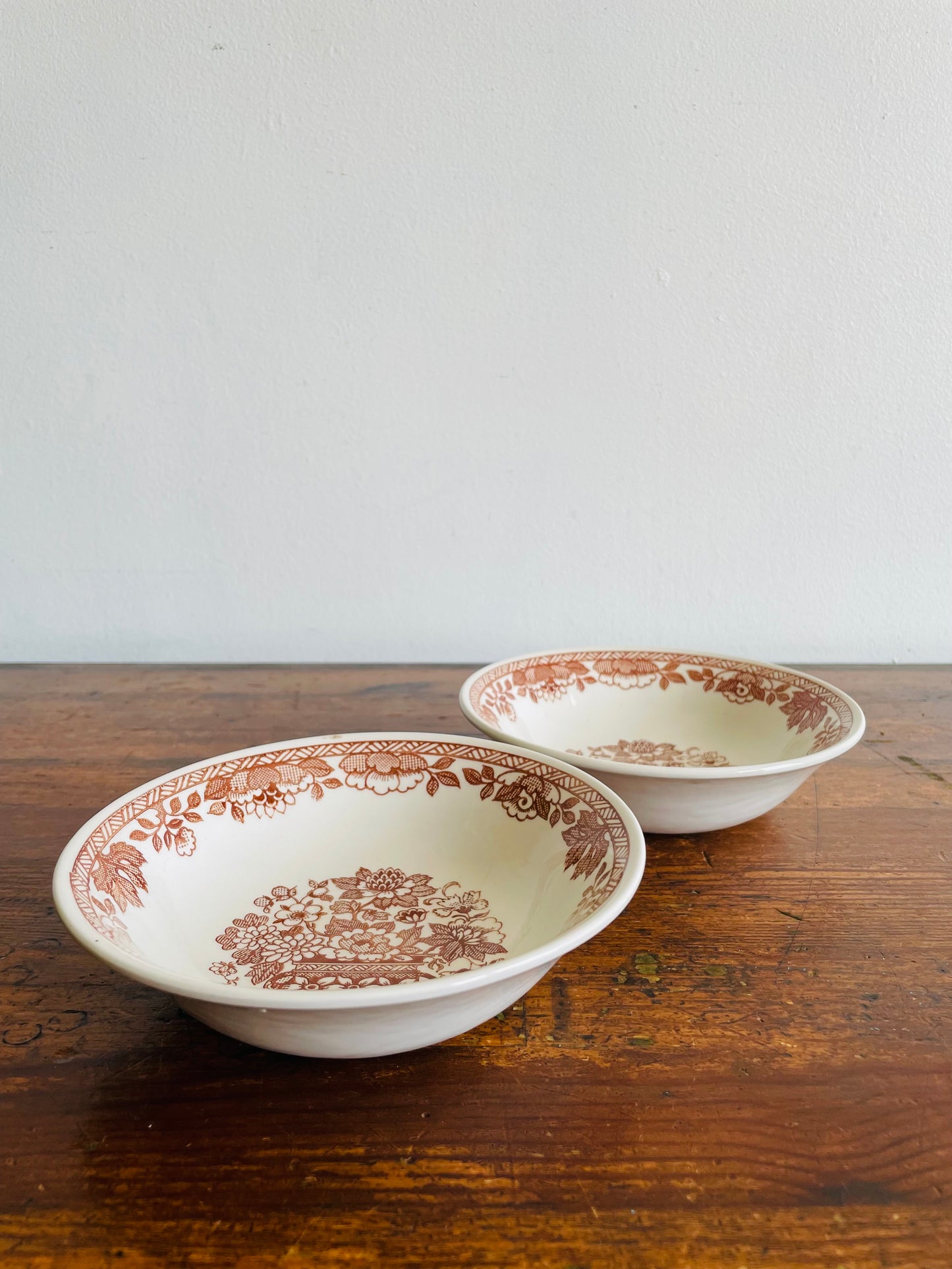 Broadhurst English Ironstone Cereal Bowls - Kathie Winkle Grosvenor Flower Pattern - Set of 2 - Found in Killarney, Ireland