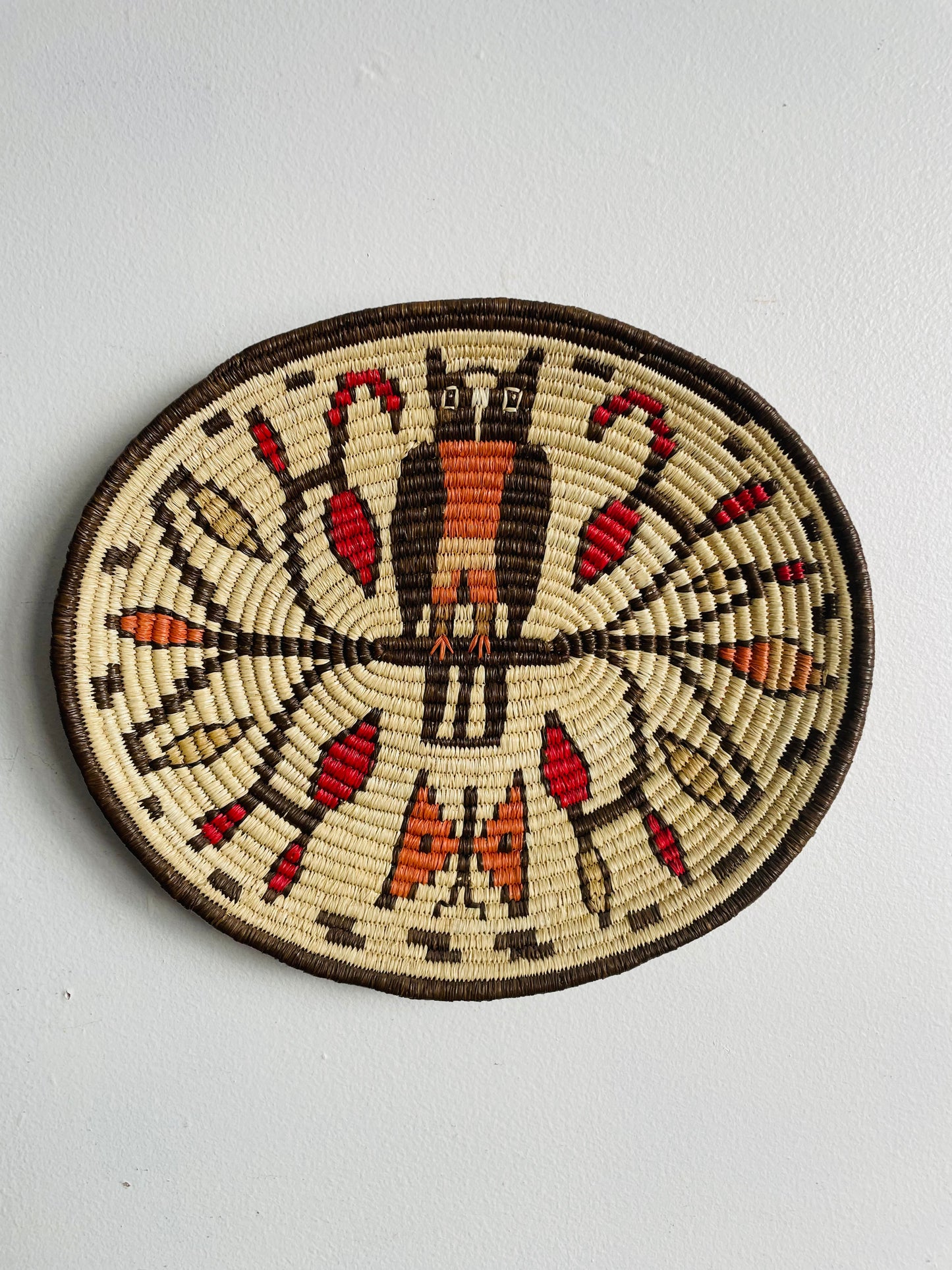 Emberá-Wounaan Panama Indigenous Tribal Woven Basket Plate Wall Hanging with Bird & Butterfly Design