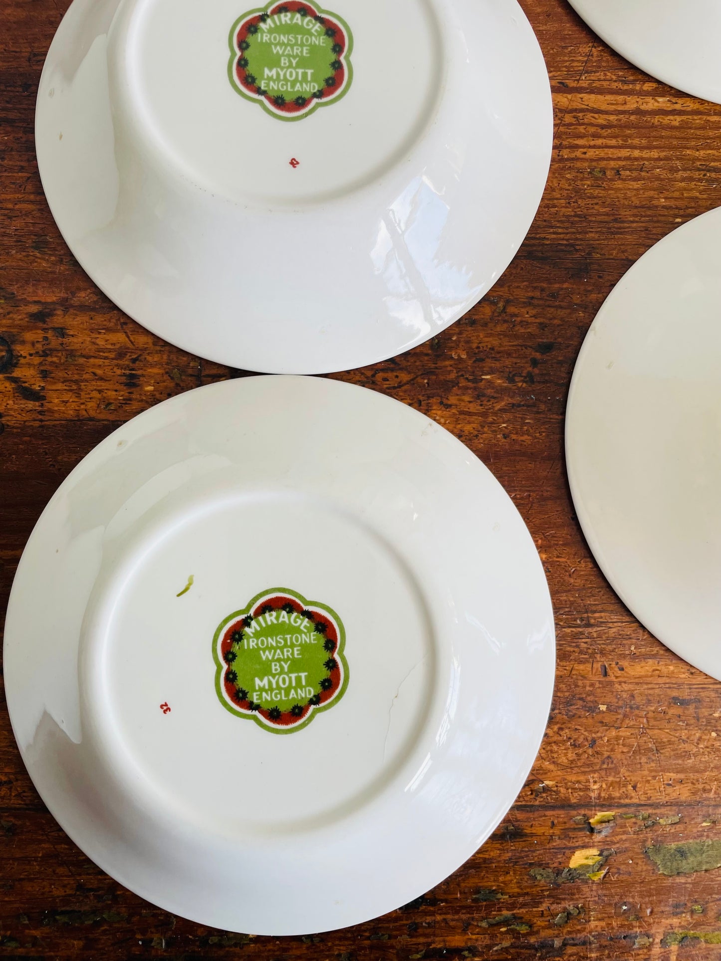 Vintage 5.5" Shallow Snack Bowls with Groovy Orange, Yellow & Green Flower Power Pattern - Mirage Ironstone Ware by Myott - Set of 8 - Made in England