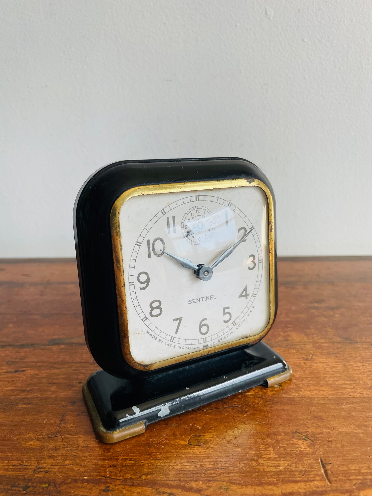 Sentinel Black Metal & Brass Clock - E. Ingraham Co. Bristol Connecticut - As-Is