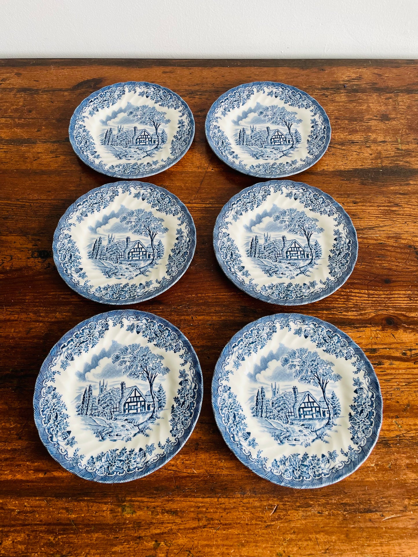 Churchill England The Brook Blue Pattern Bread & Butter Plates - Set of 6