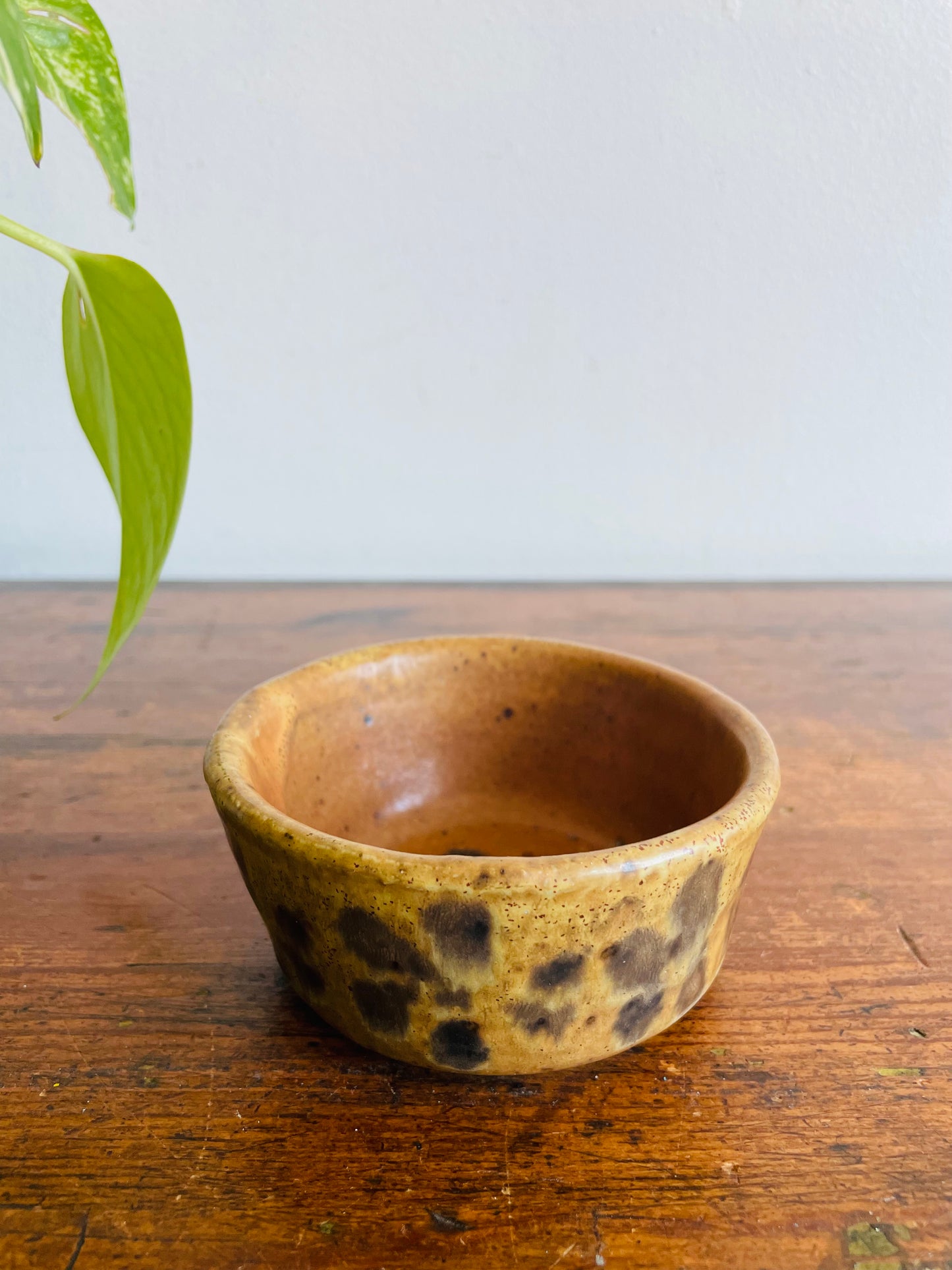 Studio Art Pottery Brown Flecked Bowl with Flower Pattern - Artist Signed