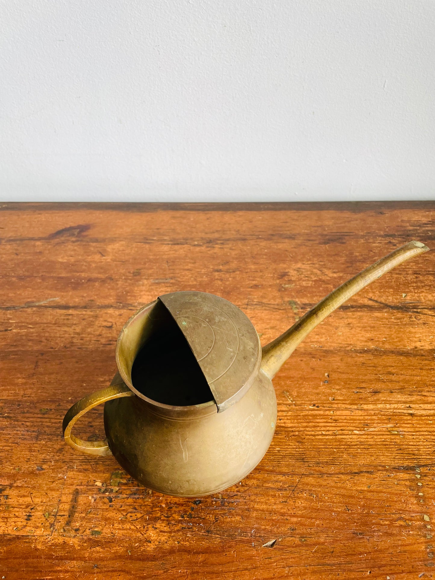 Vintage Solid Brass Watering Can with Long Spout & Curved Handle - Made in India