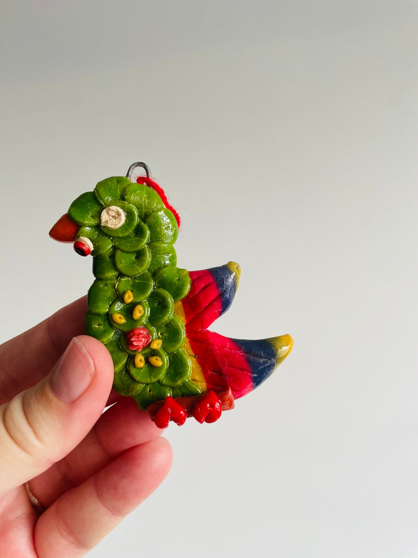 Handmade Salt Dough Folk Ornaments - People, Cat, Dove, Sheep, Parrot - Set of 6