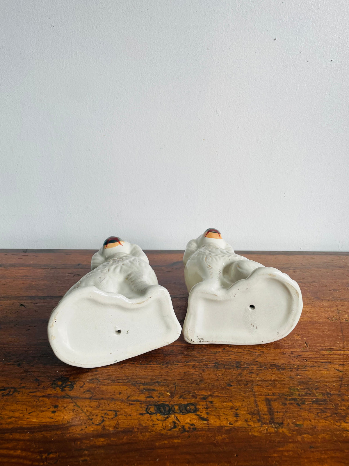 Vintage Staffordshire Fireplace Mantle Dogs - White Spaniel Statue Figurines - Set of 2 - Please Read