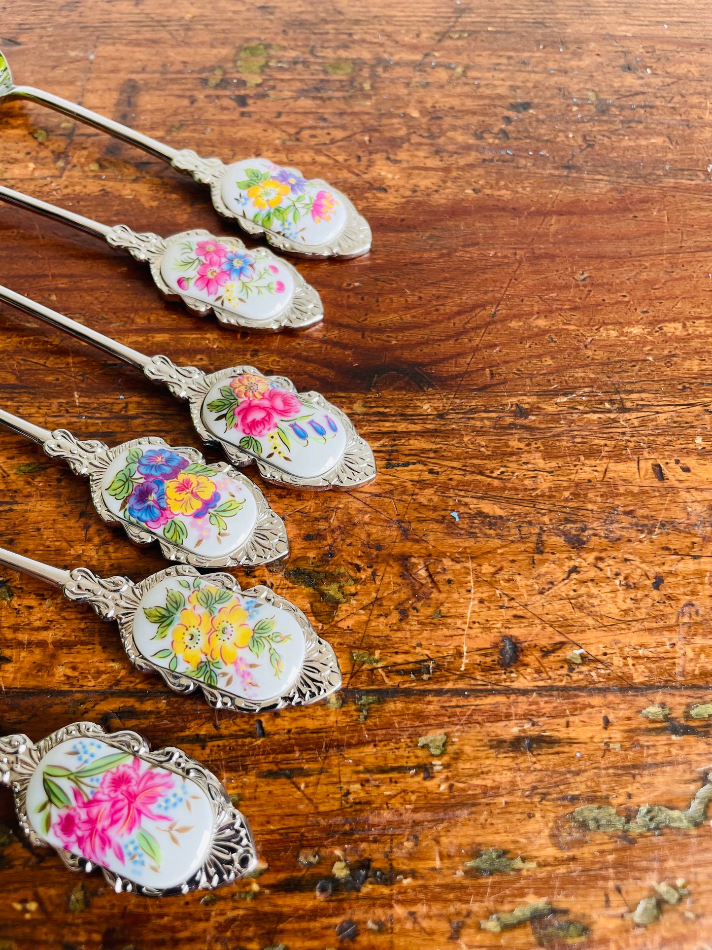 Vintage Collection of Demitasse Mini Stainless Steel Flower Spoons - Set of 6 - Made in Japan