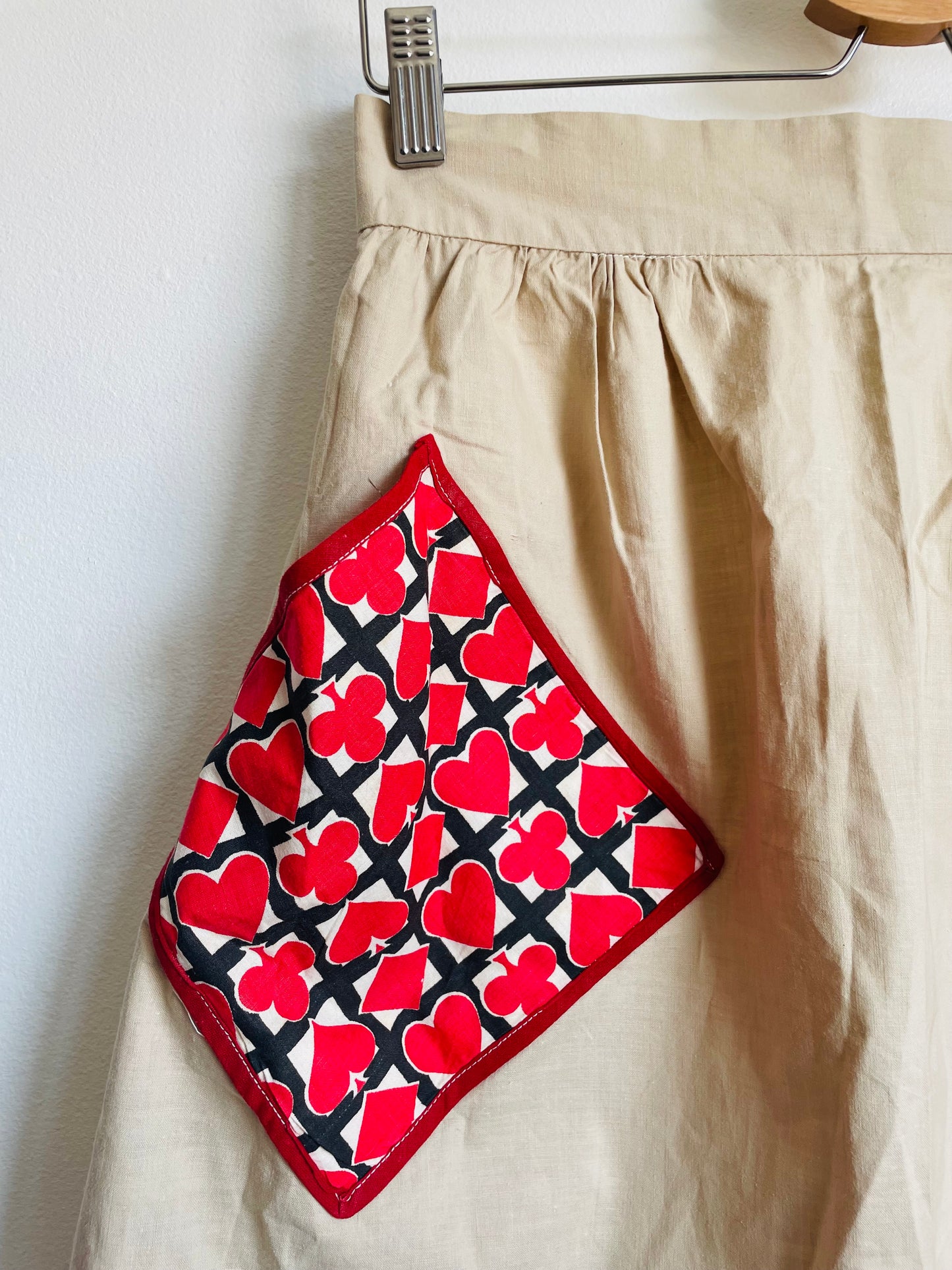 Game Night Waist Tie Apron with Pockets & Card Deck Graphics - Red Clubs, Diamonds, Hearts & Spades