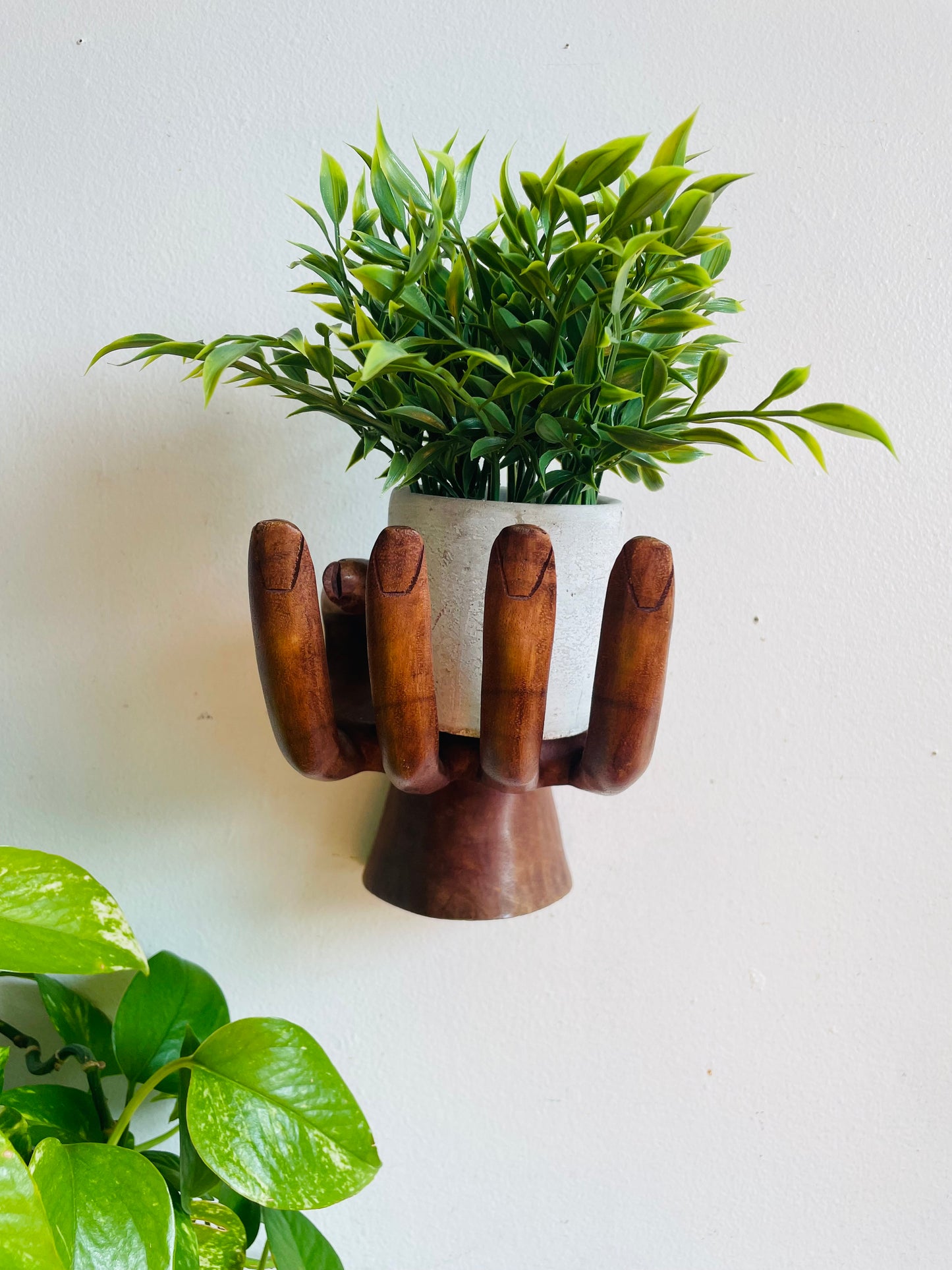 Vintage Large Carved Wood Right Hand - Can Stand or Hang on Wall - Fingers Curve to Hold Objects - Air Plant, Toilet Paper Roll, Business Cards, Etc.