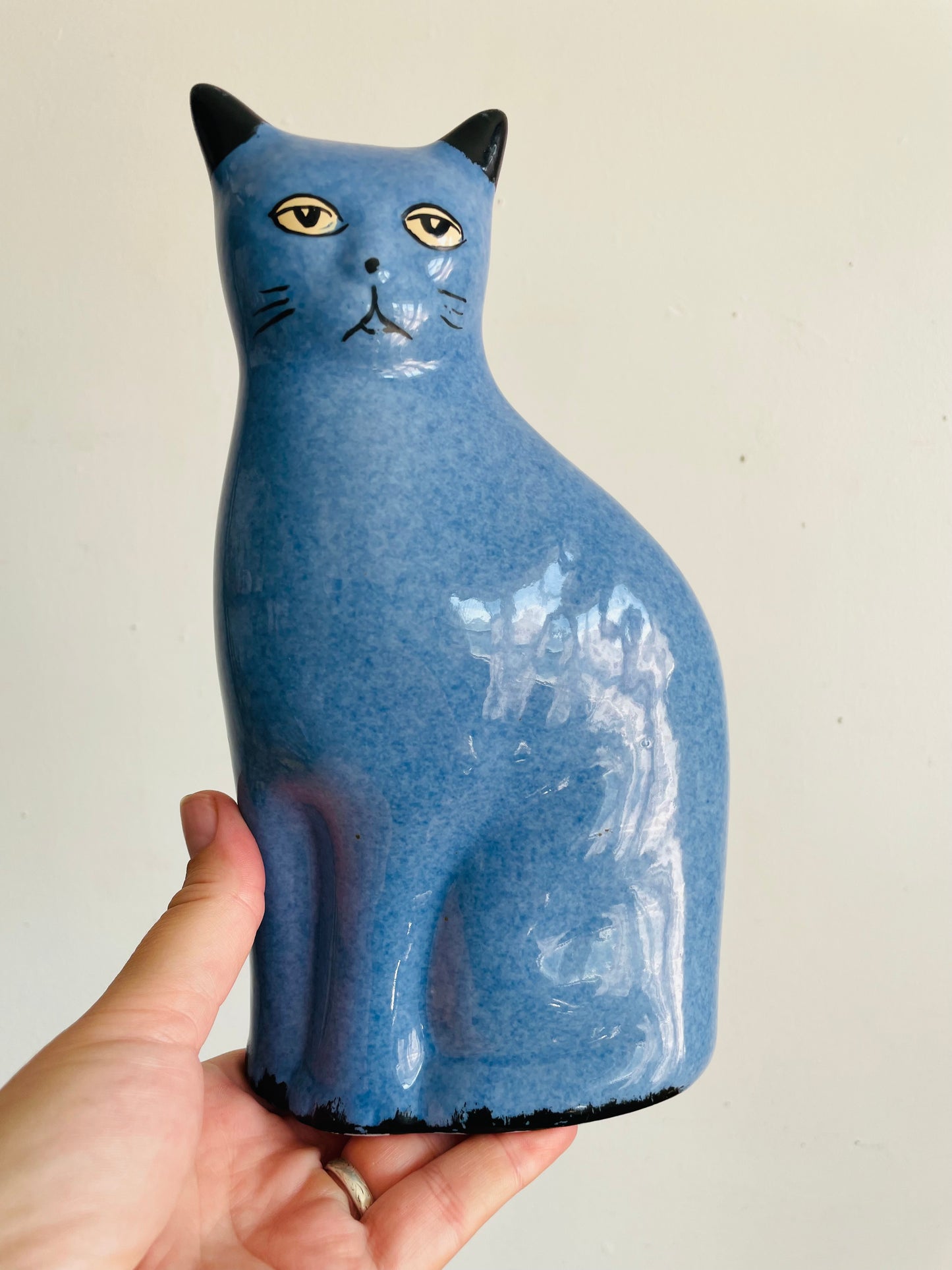 Vintage Calico China Blue 9" Cat Statue Figurine