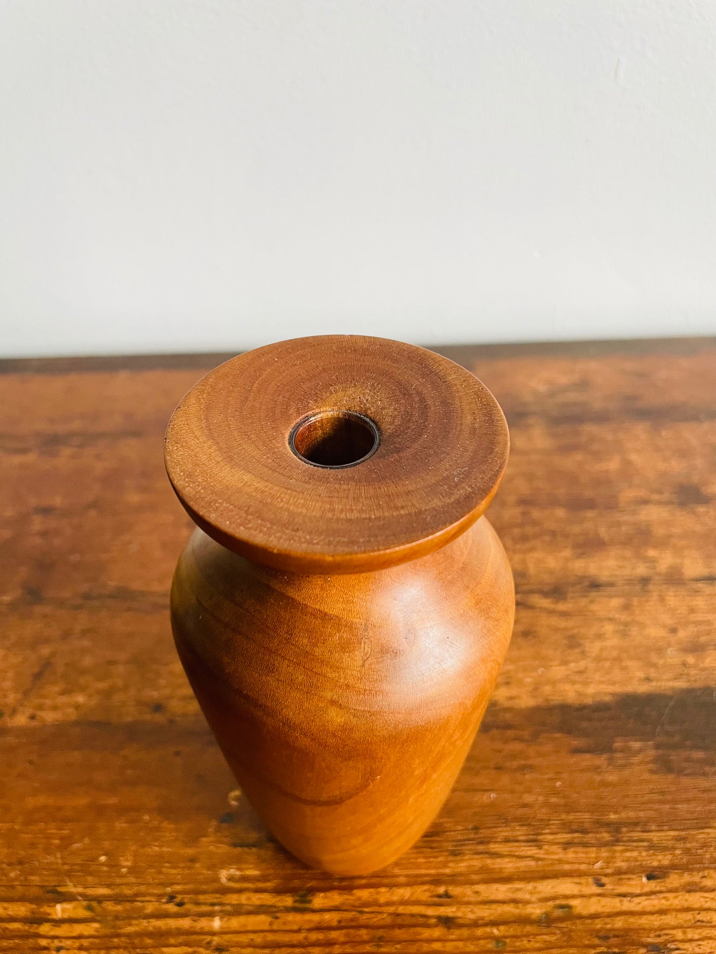 Smooth Teak Wood Bud Vase with Glass Vial Insert Inside for Watering Flowers