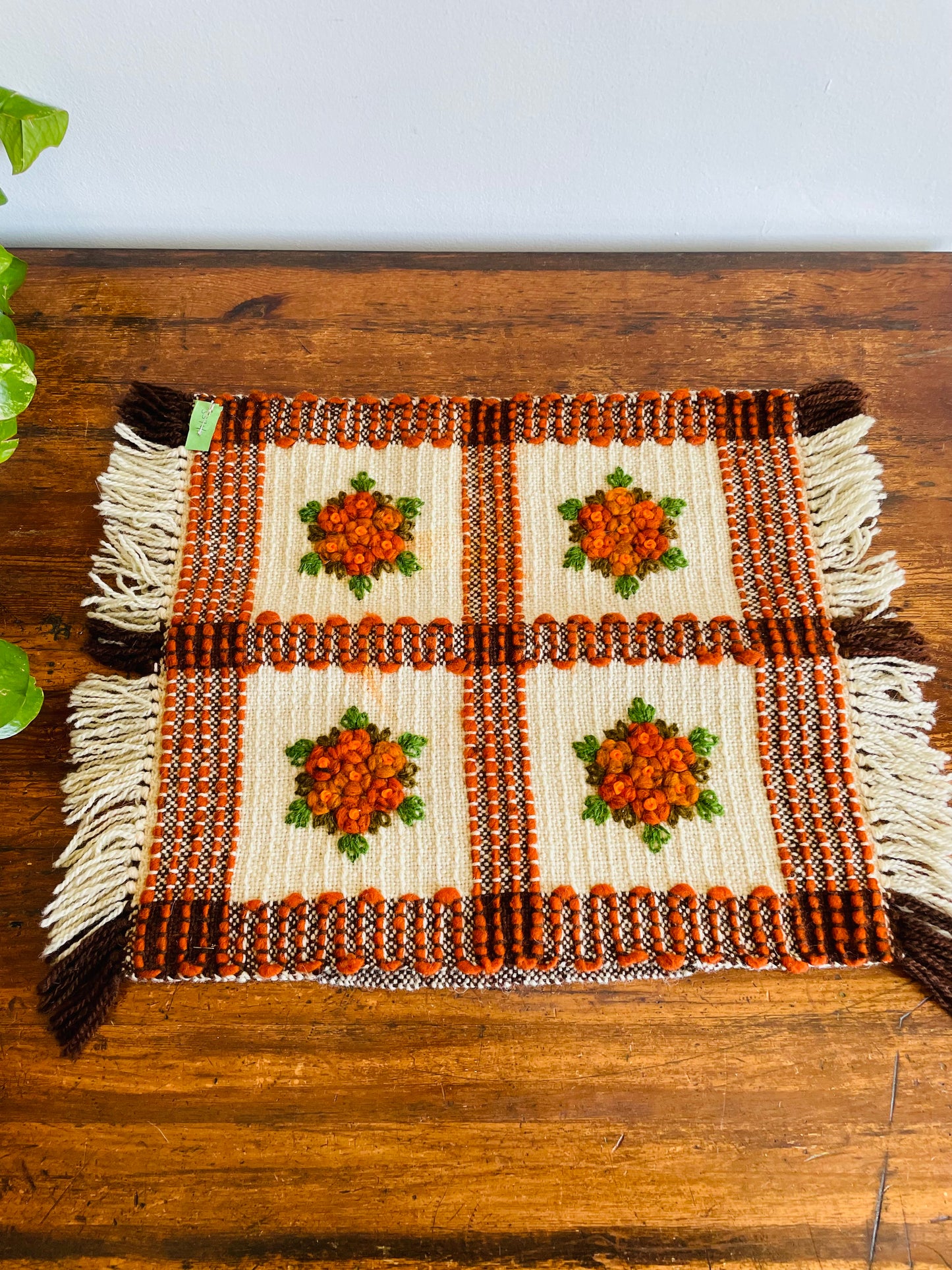 Polish Hand Knotted Woven Wool Throw Pillowcase with Embroidered Flowers
