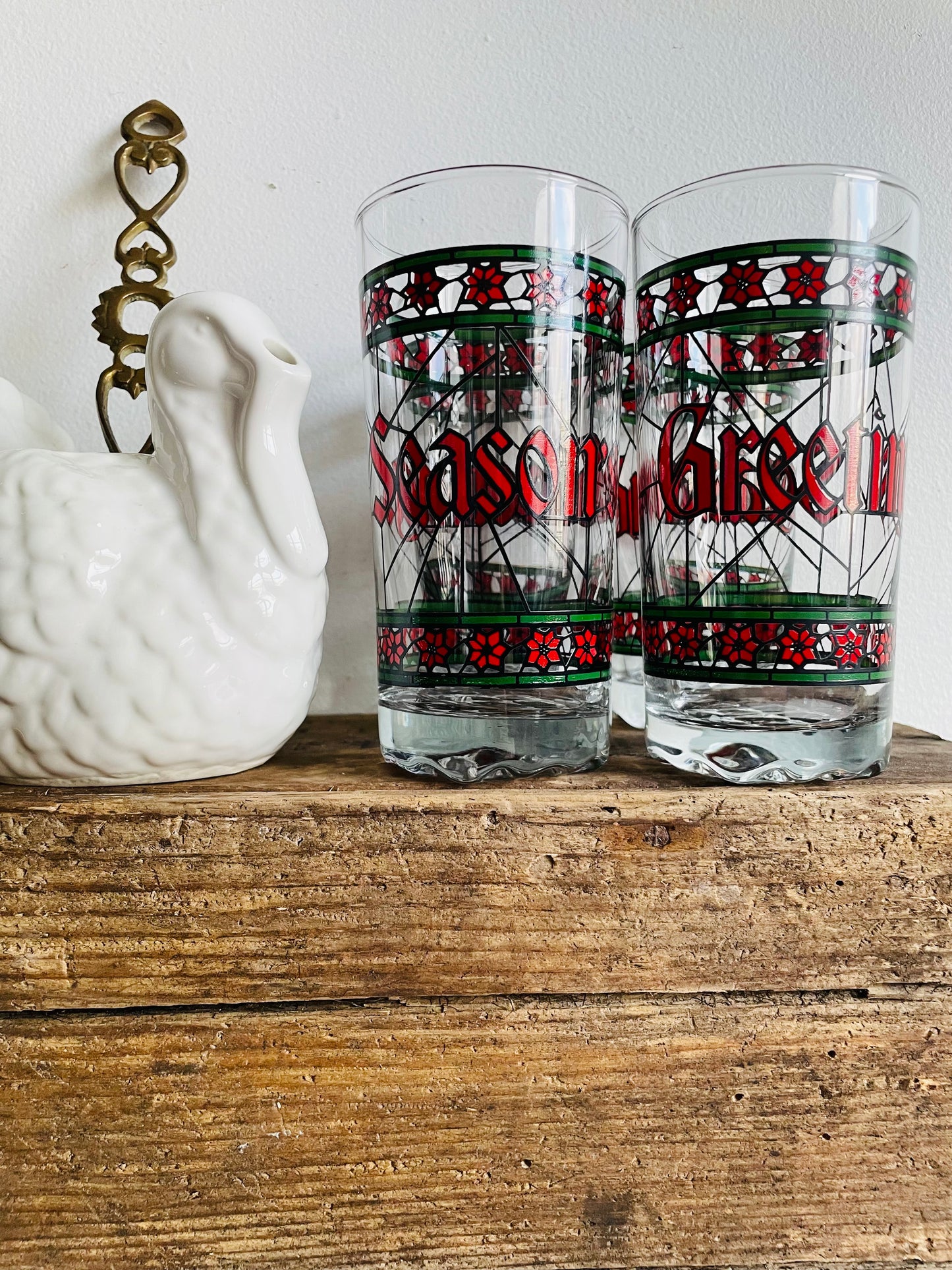 Stained Glass Season's Greetings Glasses - Set of 4
