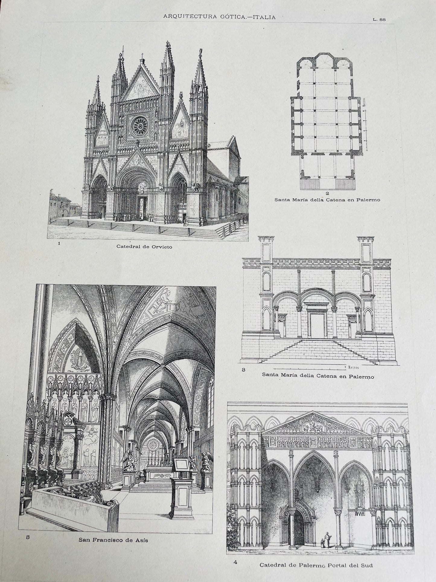 Gothic Architecture of Italy Page Print from Book - Found in Lisbon, Portugal