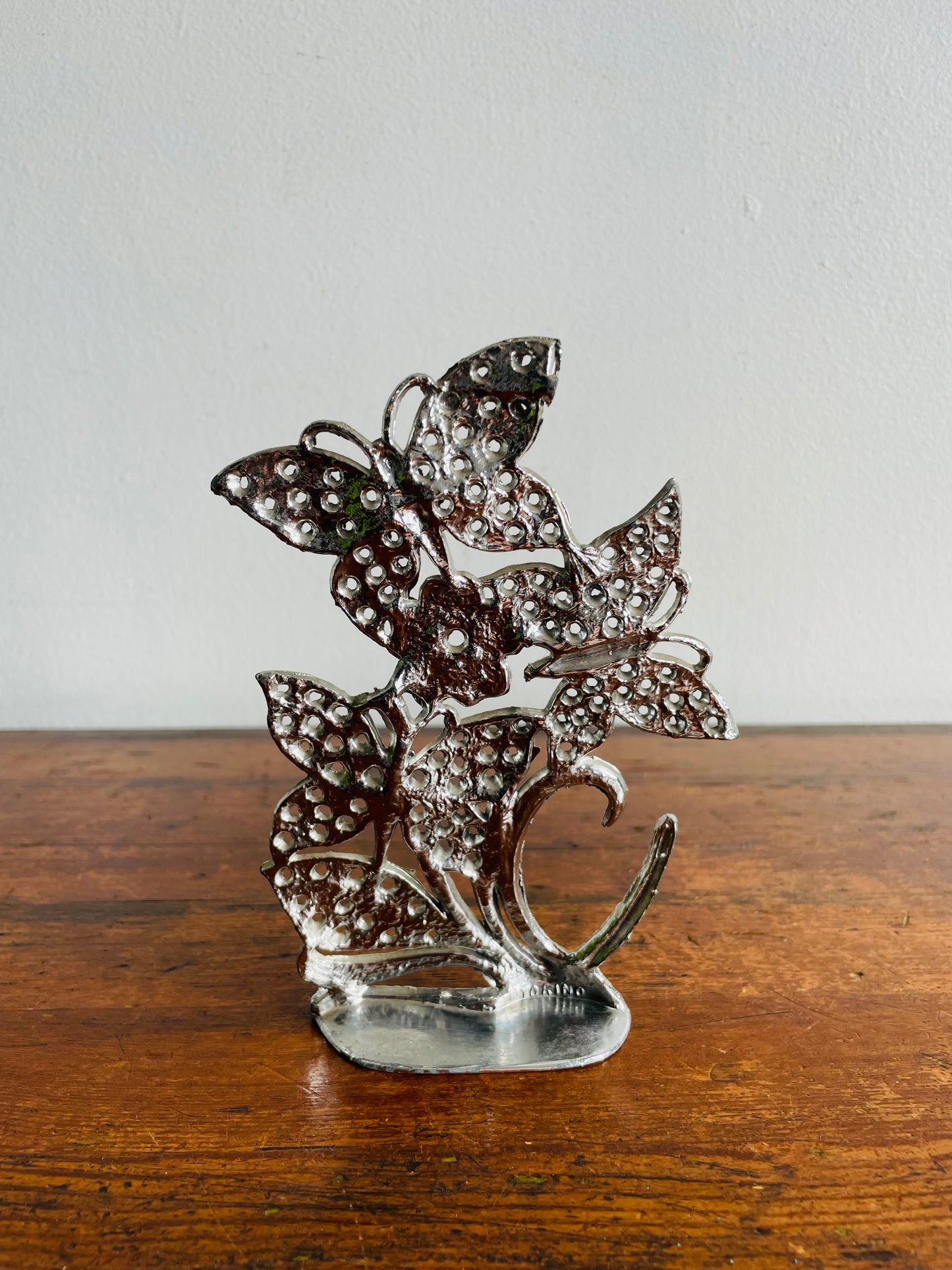 Torino Silver Metal Earring Holder with Butterflies & Flower