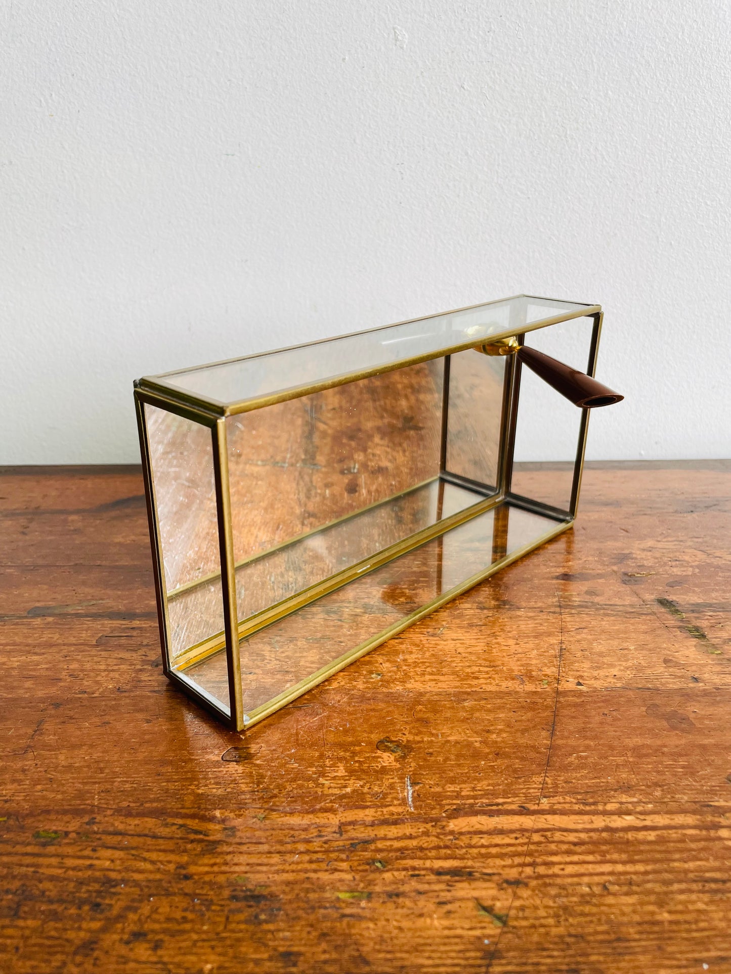 Brass Mirrored Box with Pen Holder - Great for Business Cards, Office Supplies, Etc.