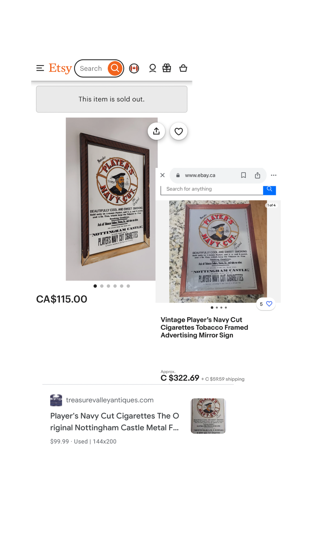 Advertising Mirror Sign - Smoke Player's Navy Cut Cigarettes - Dareco Industries Ltd. Made in Japan