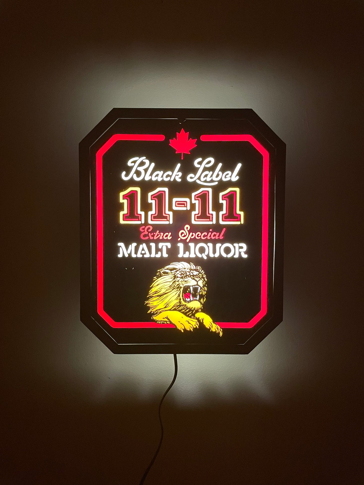 Black Label 11-11 Extra Special Malt Liquor Wall Mount Light Up Lamp Sign