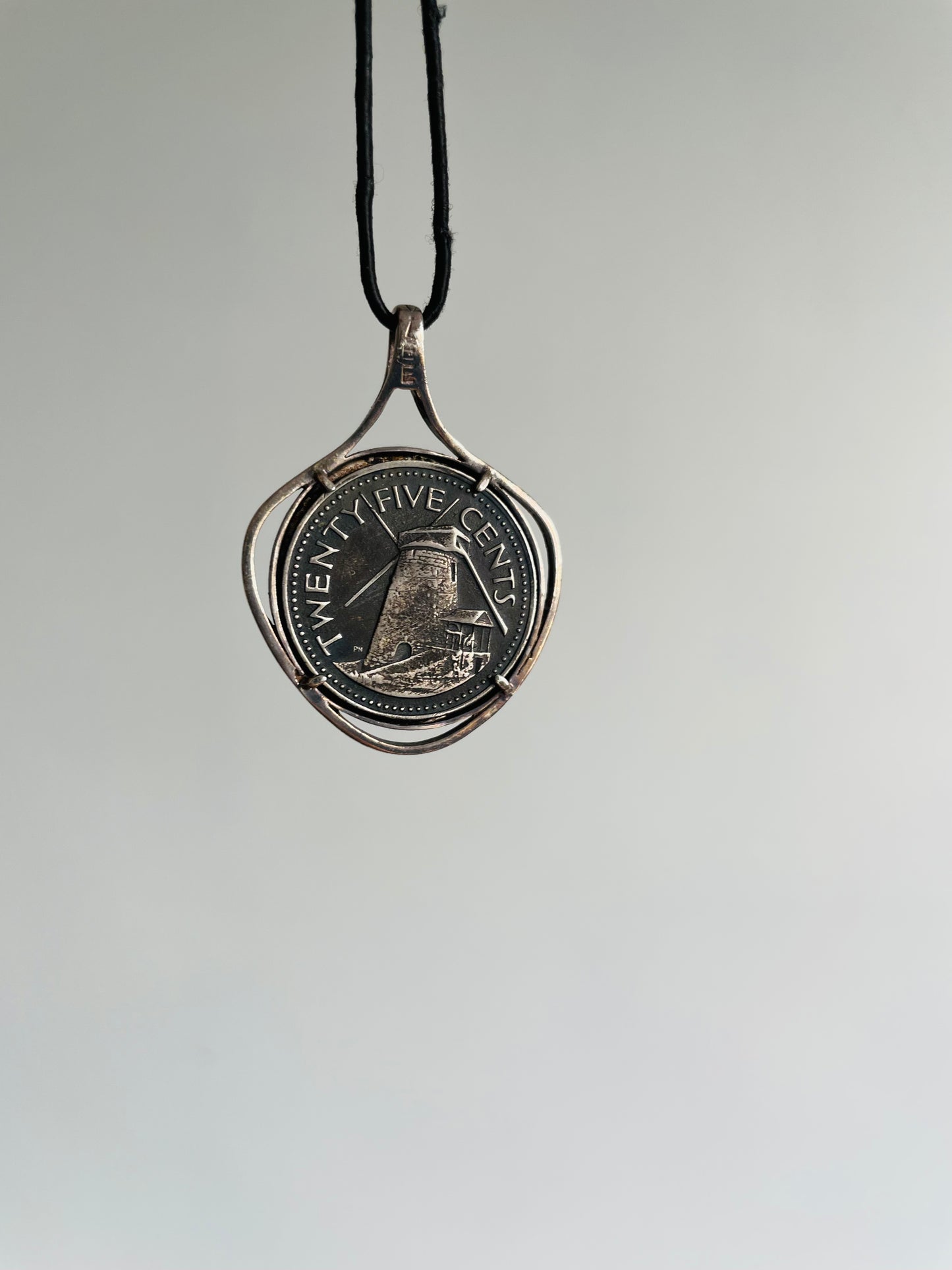 Barbados 25 Cent Coin Necklace - Hand Painted with Ocean Beach Scene