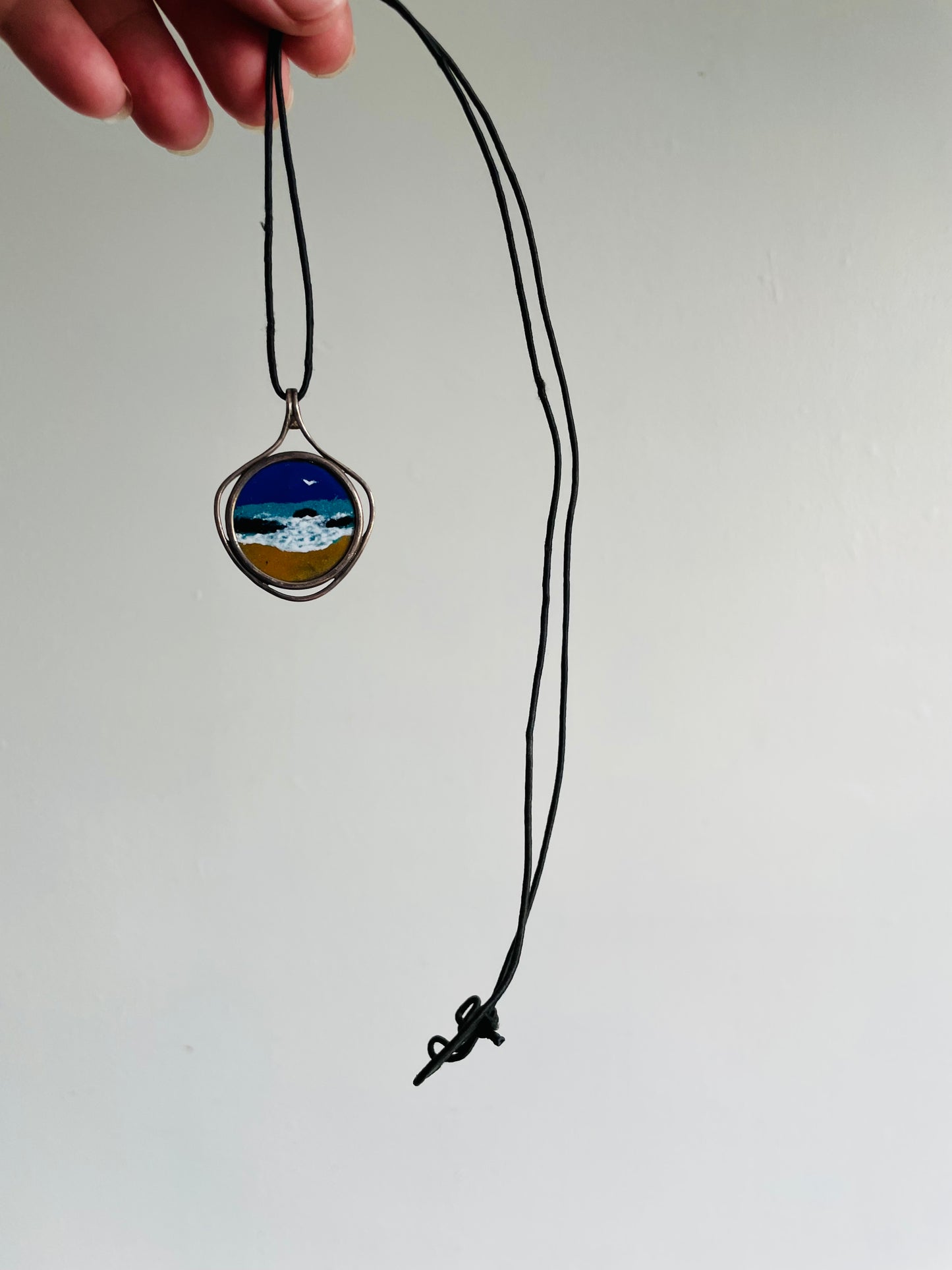 Barbados 25 Cent Coin Necklace - Hand Painted with Ocean Beach Scene