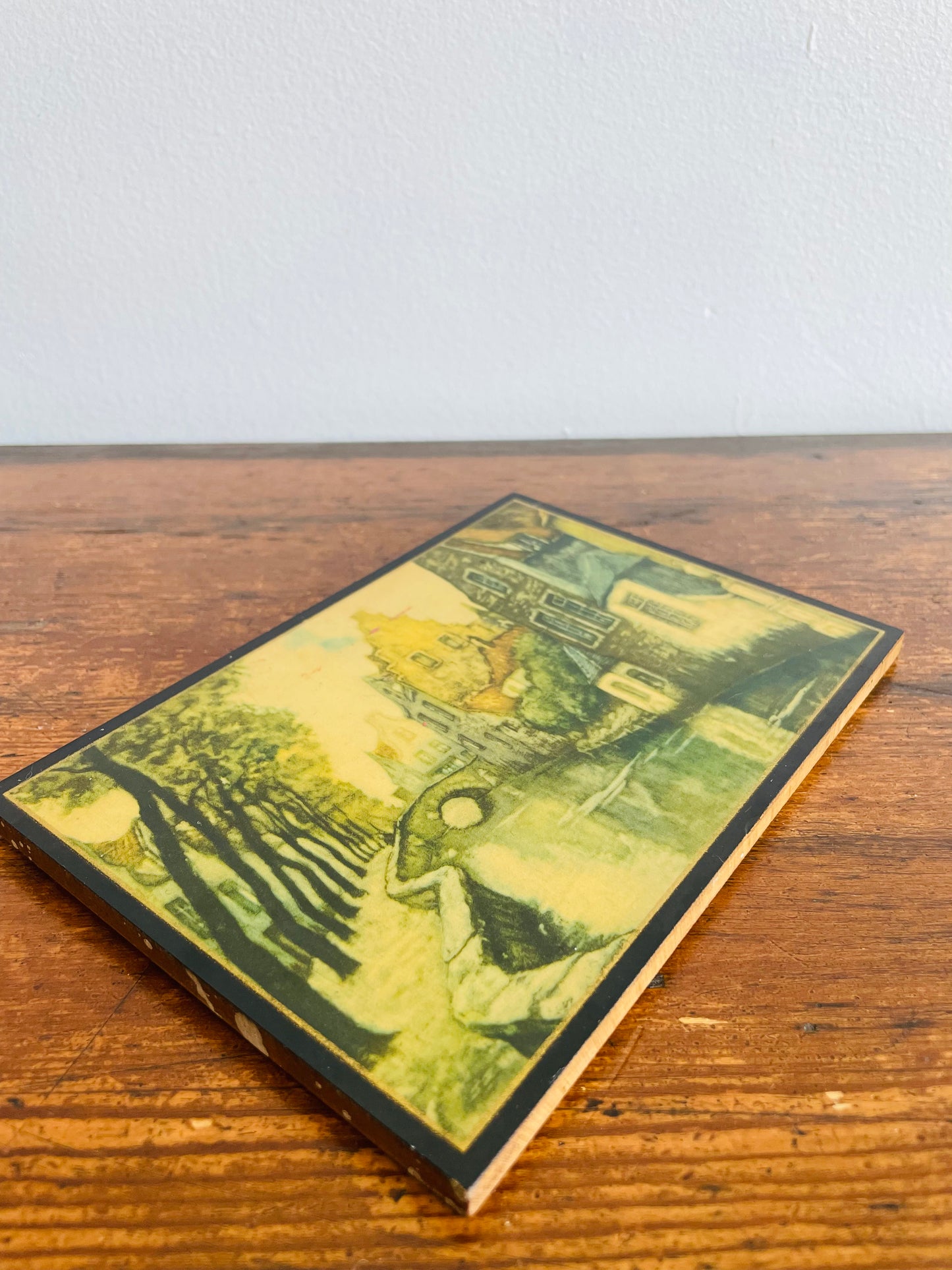 Wooden Picture Plaque of an Amsterdam Canal & Bridge - British Empire Made