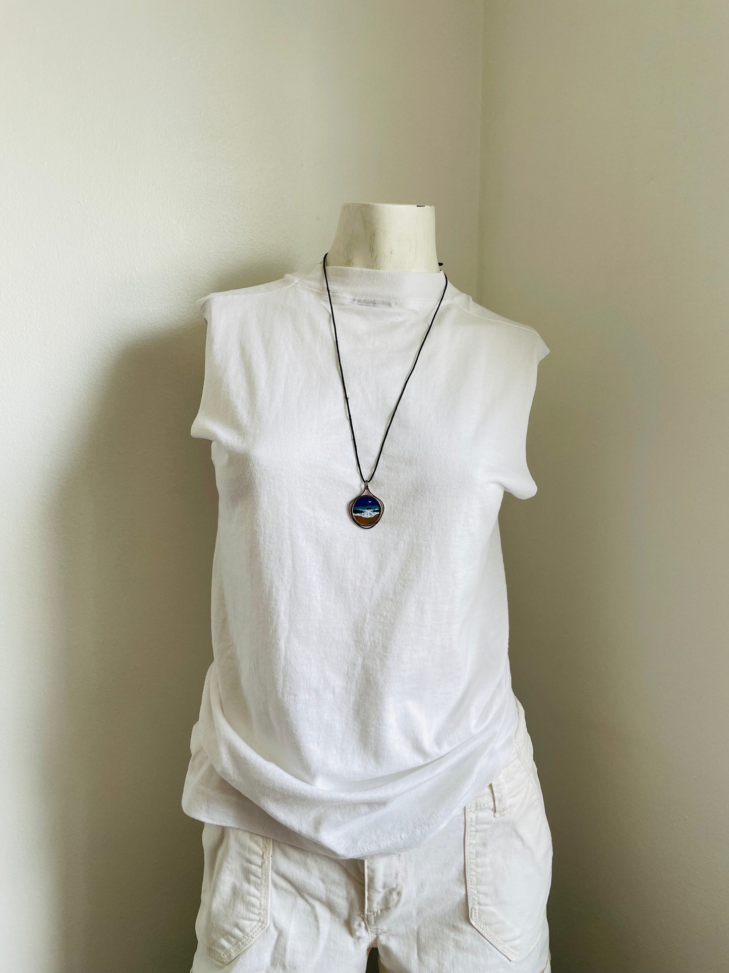 Barbados 25 Cent Coin Necklace - Hand Painted with Ocean Beach Scene