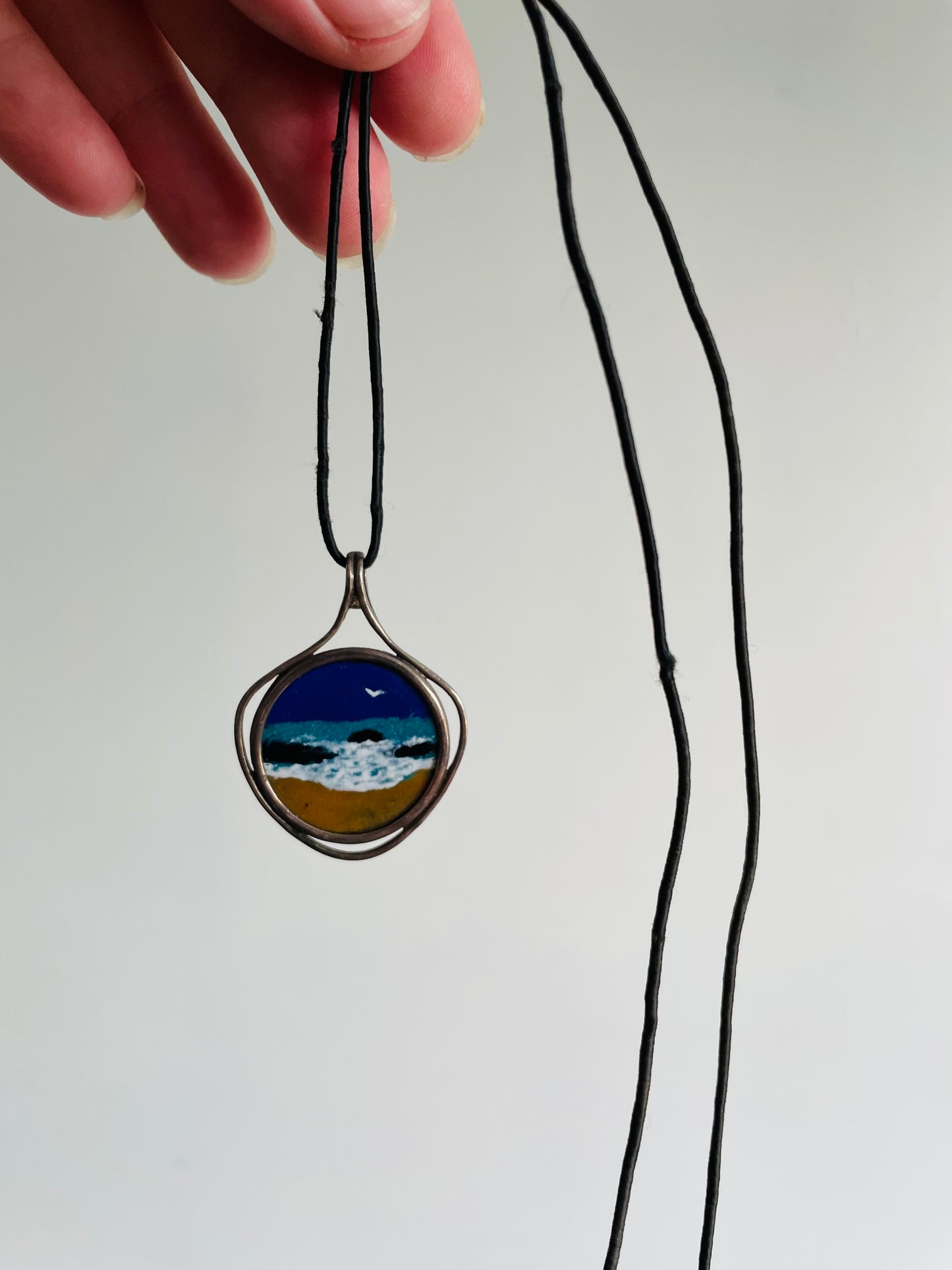 Barbados 25 Cent Coin Necklace - Hand Painted with Ocean Beach Scene