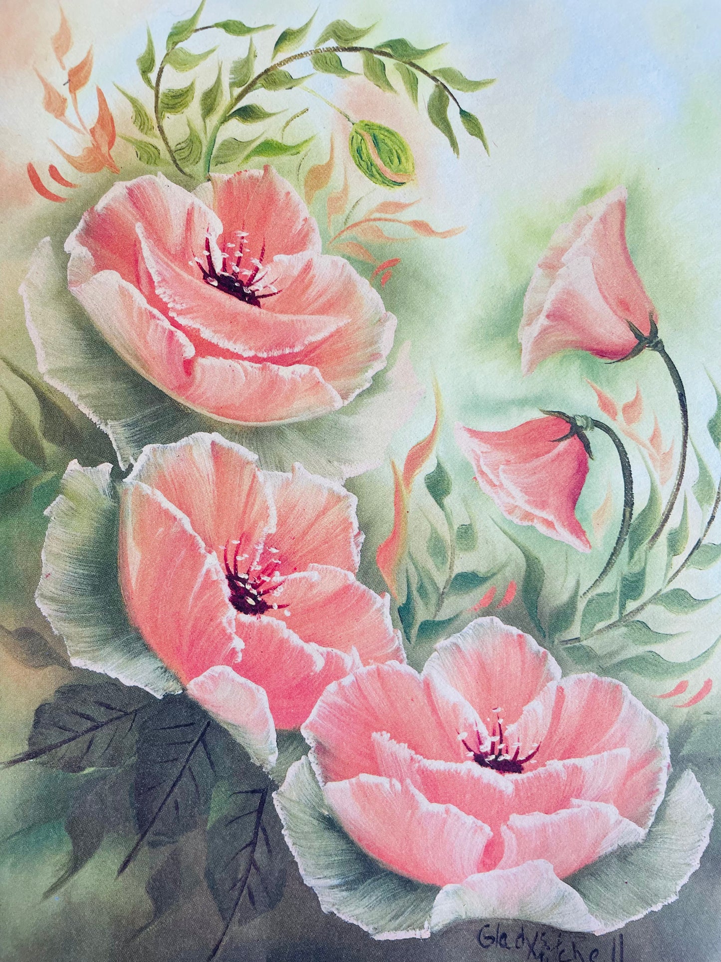 Peach Poppies by Gladys Mitchell (1989) Hot Off The Press Inc. - Floral Lithograph Print Ready for Framing!