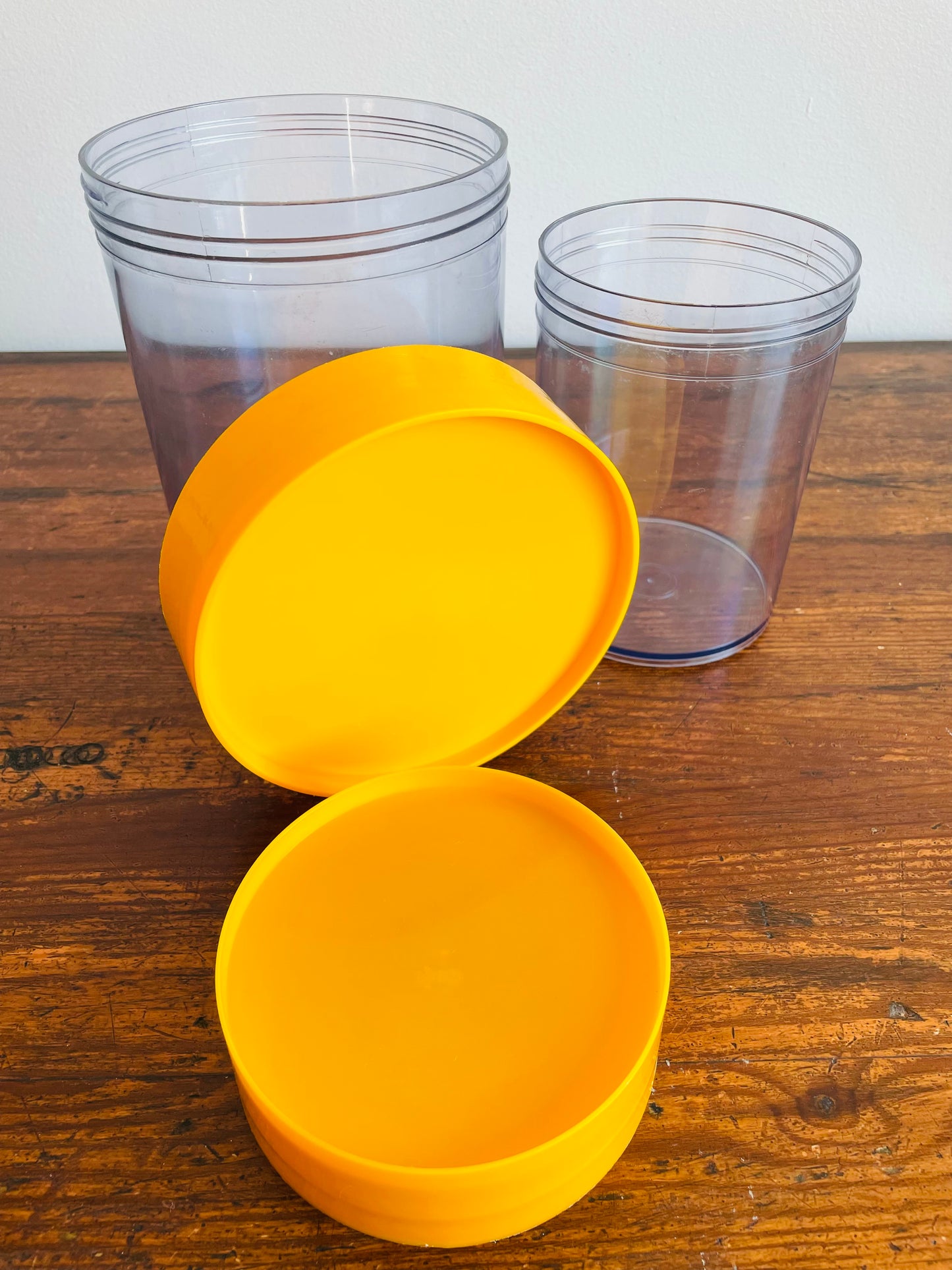 1970s Erik Kold Plastic Stacking Containers with Bright Yellow Lids - Made in Denmark - Set of 2