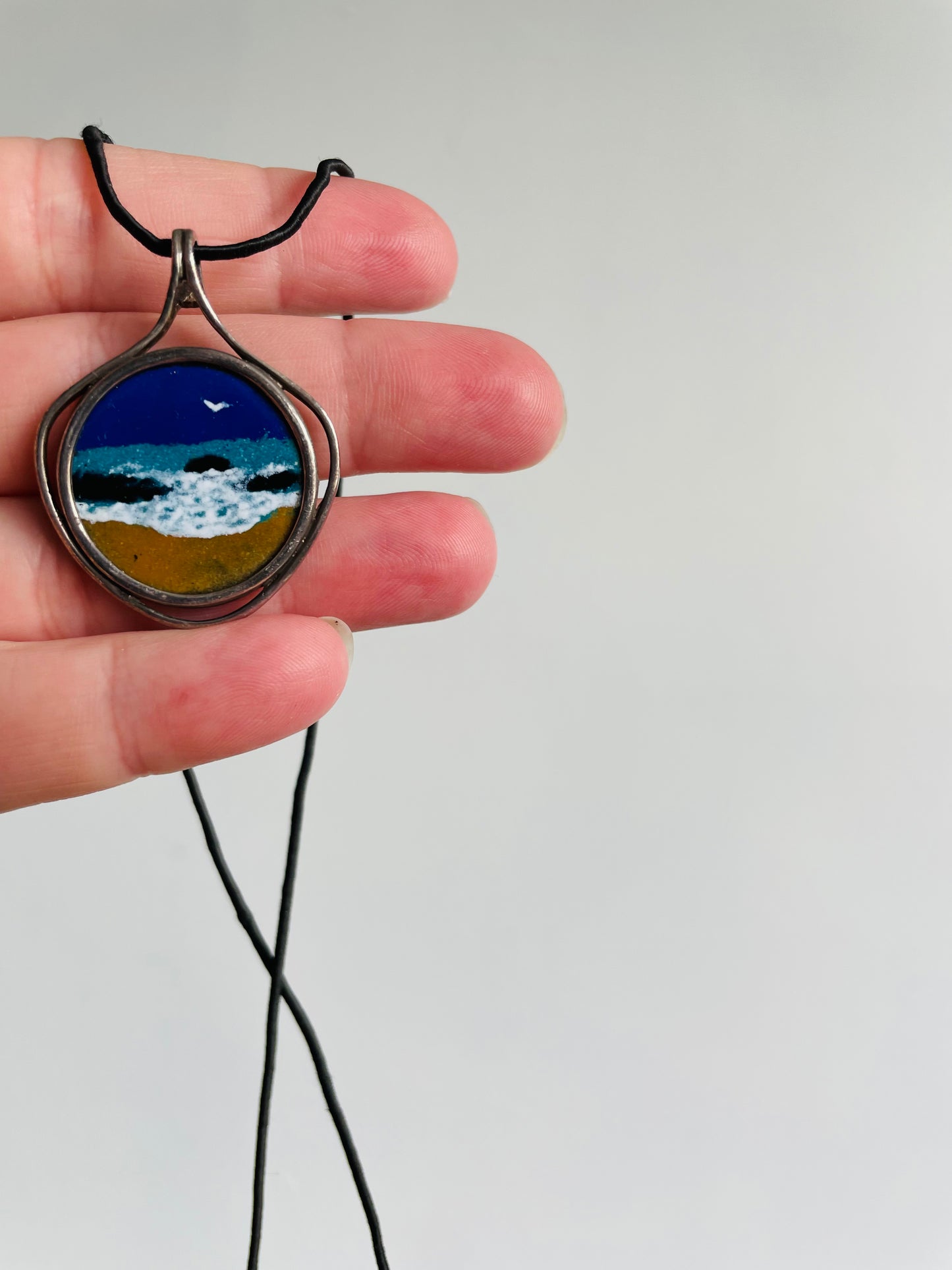 Barbados 25 Cent Coin Necklace - Hand Painted with Ocean Beach Scene
