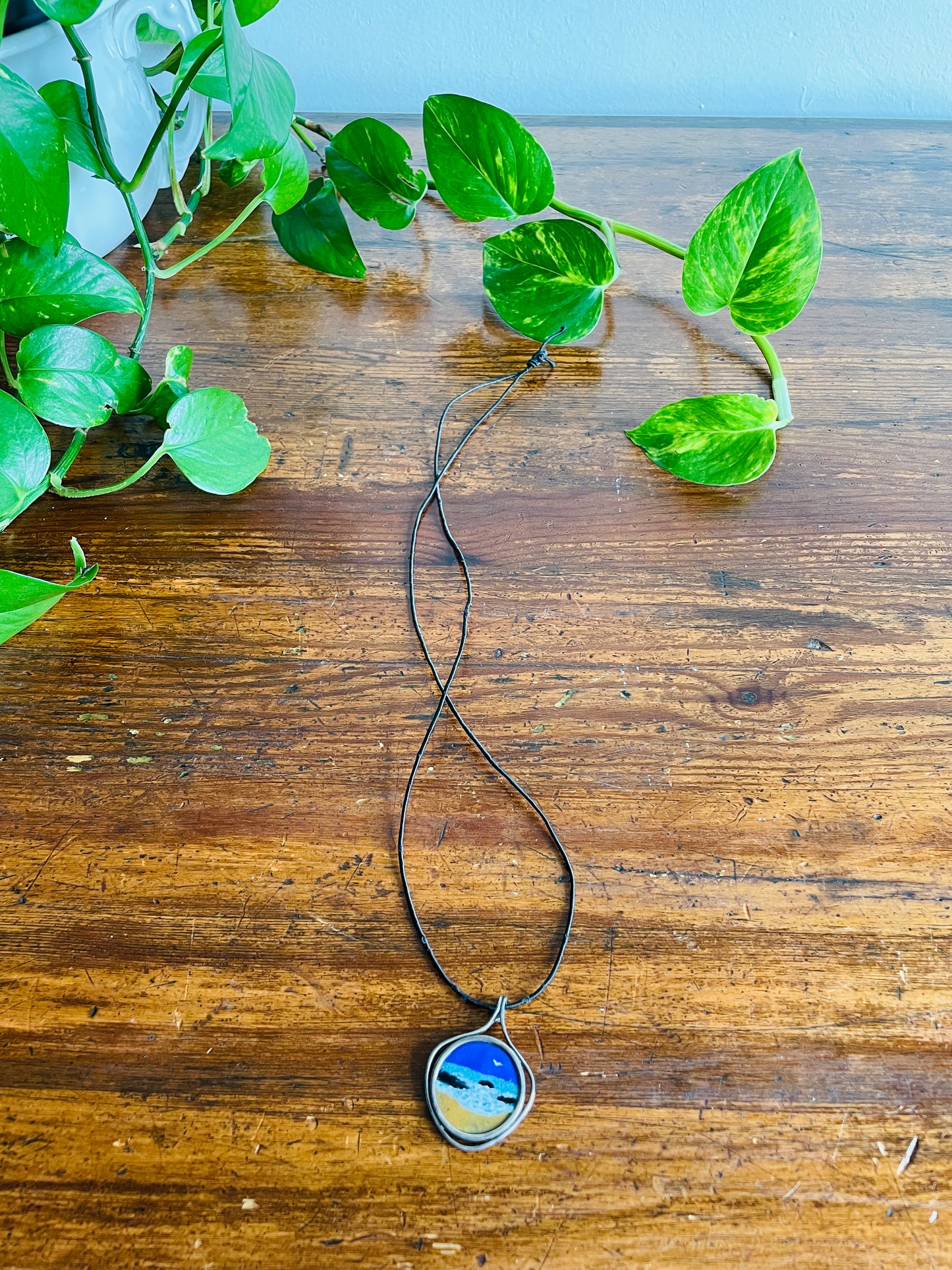 Barbados 25 Cent Coin Necklace - Hand Painted with Ocean Beach Scene