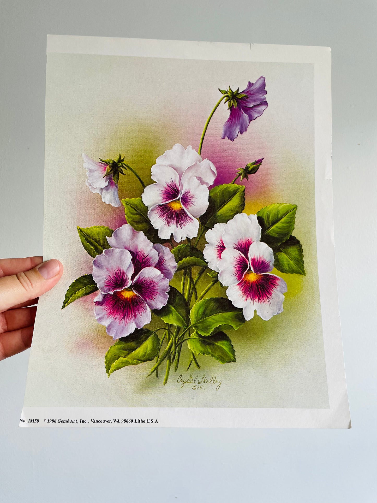 Pansies by Crystal Skelley (1986) Geme Art Inc. - Floral Lithograph Print Ready for Framing!