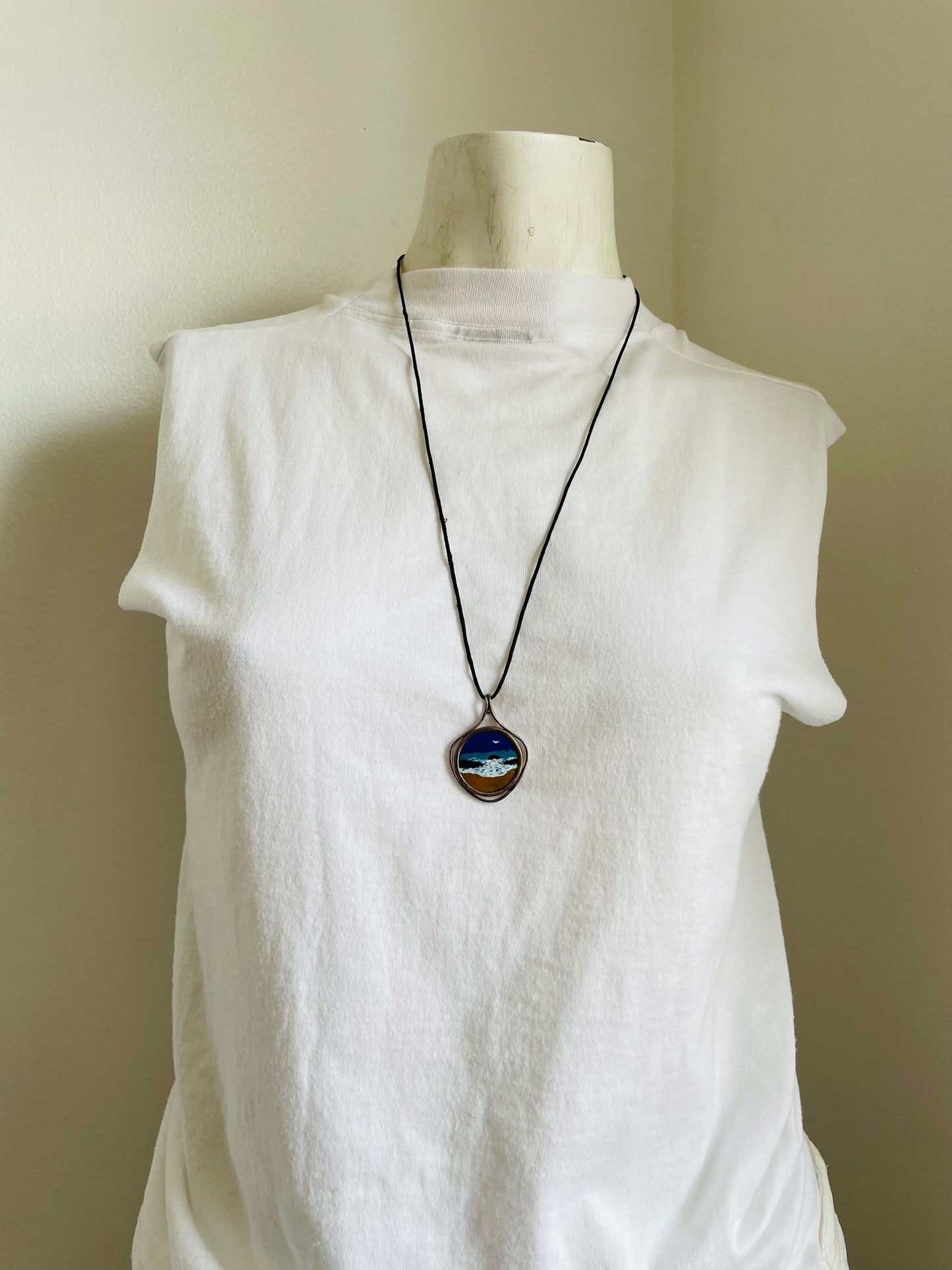 Barbados 25 Cent Coin Necklace - Hand Painted with Ocean Beach Scene