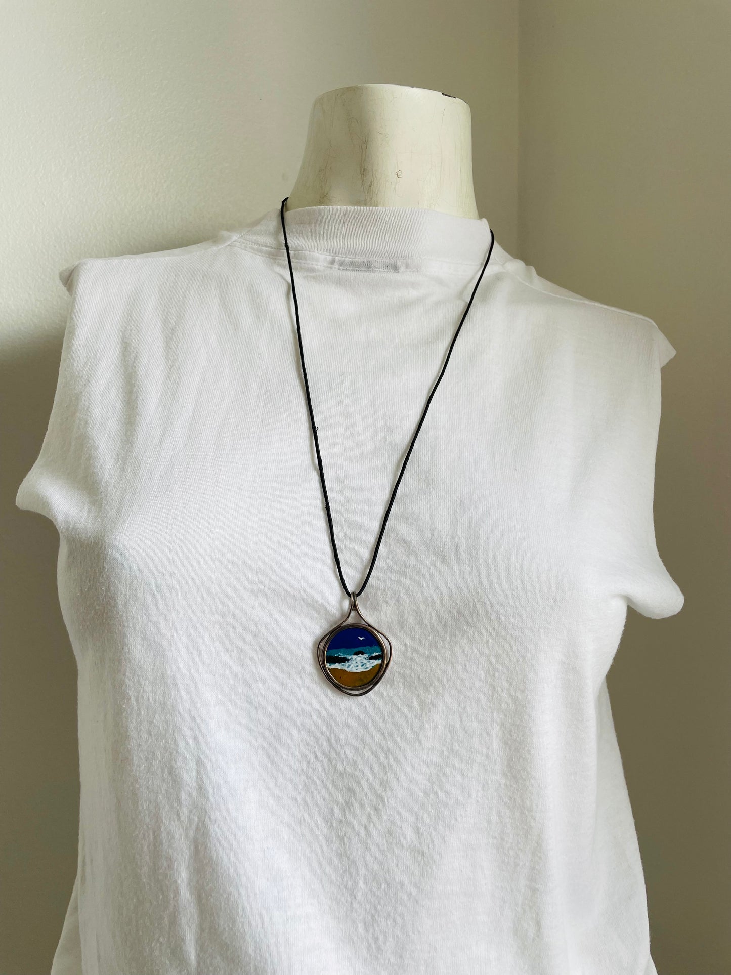 Barbados 25 Cent Coin Necklace - Hand Painted with Ocean Beach Scene