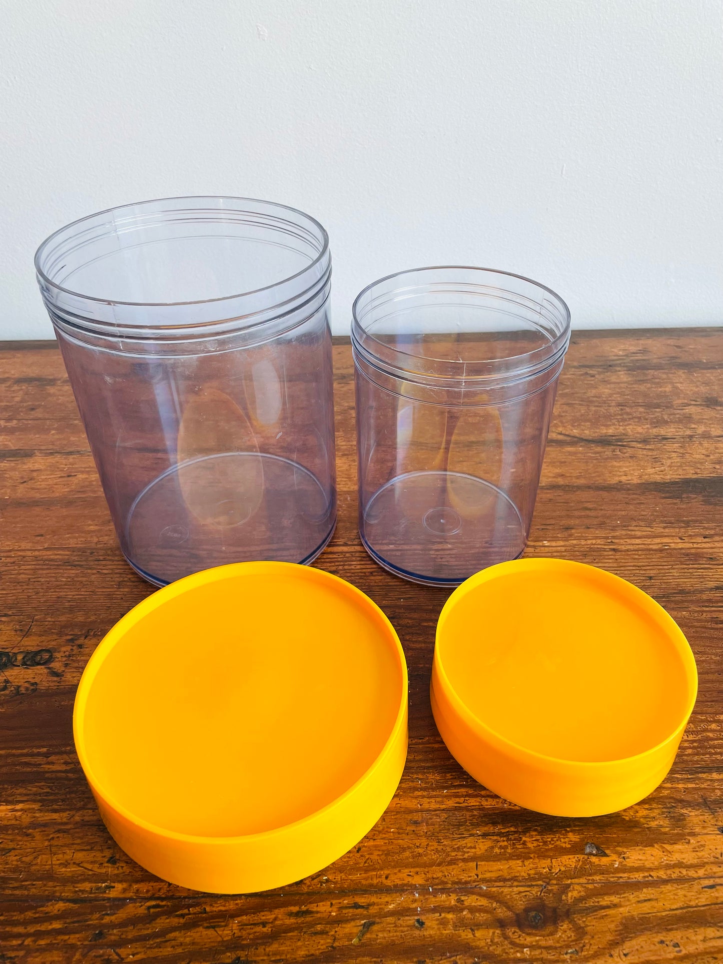 1970s Erik Kold Plastic Stacking Containers with Bright Yellow Lids - Made in Denmark - Set of 2