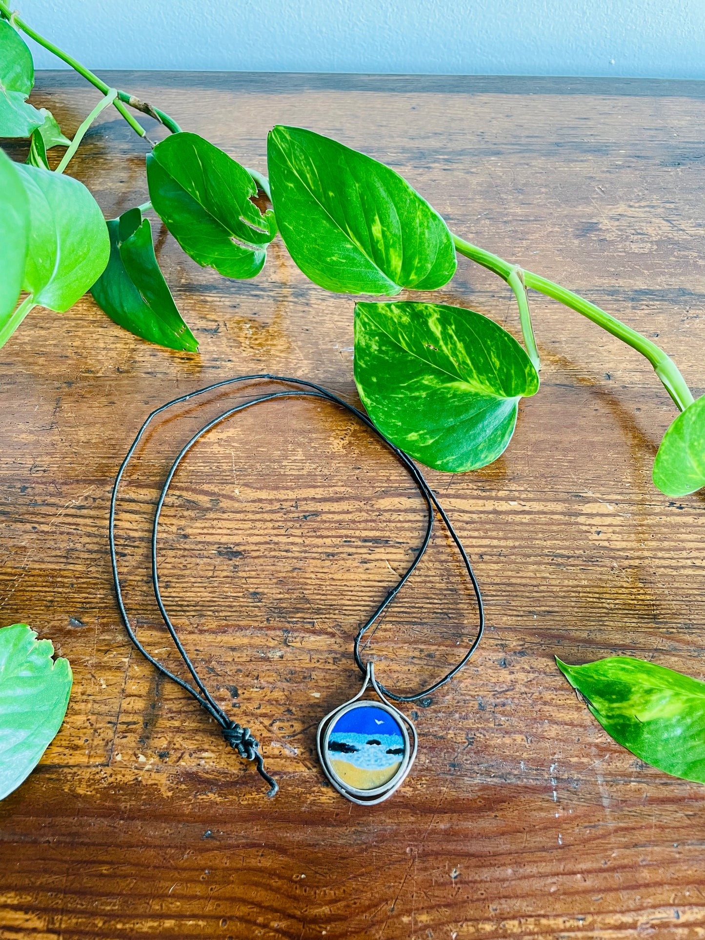 Barbados 25 Cent Coin Necklace - Hand Painted with Ocean Beach Scene