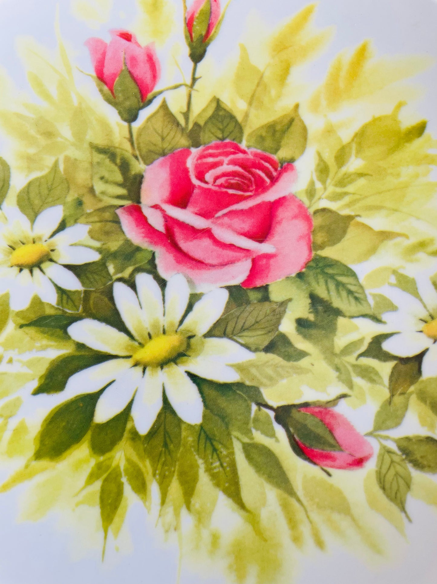 Prolon Melamine Plates with Rose & Daisy Flower Design - Set of 2 - Made in USA