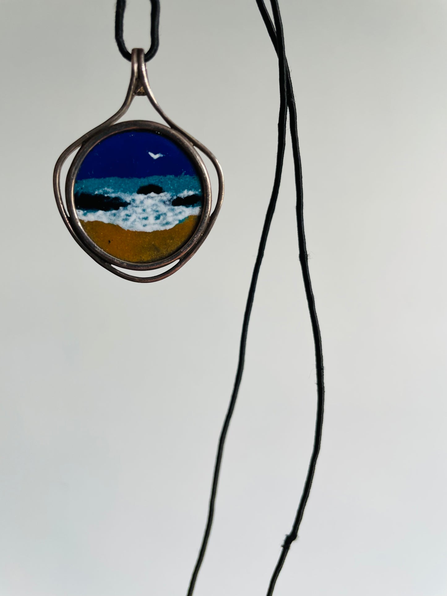 Barbados 25 Cent Coin Necklace - Hand Painted with Ocean Beach Scene