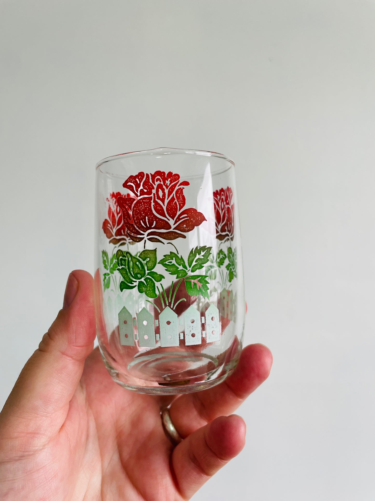 Juice Glasses with Rose Garden & White Picket Fence Design - Set of 3