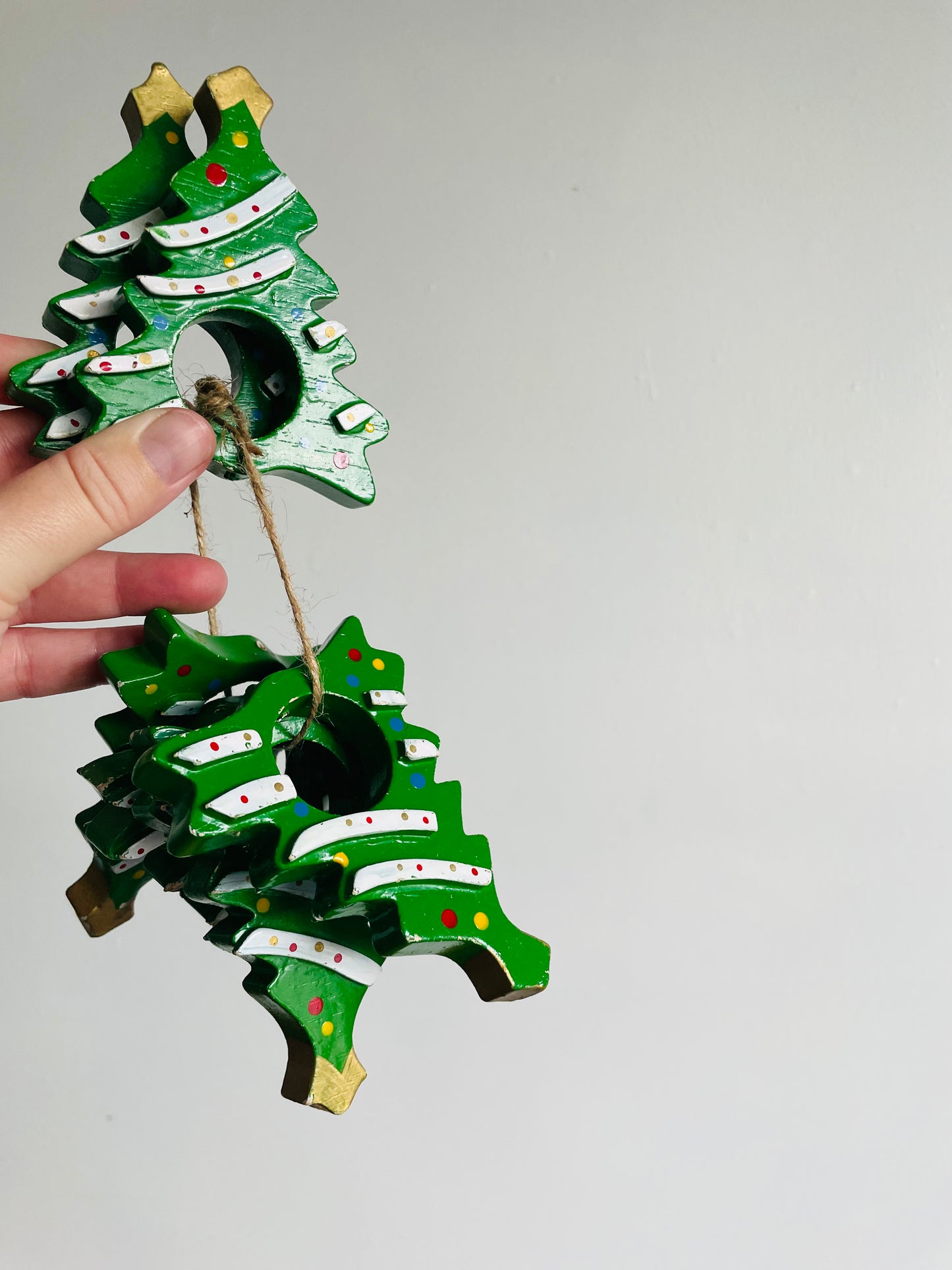 Brightly Painted Wooden Christmas Tree Napkin Rings - Set of 6